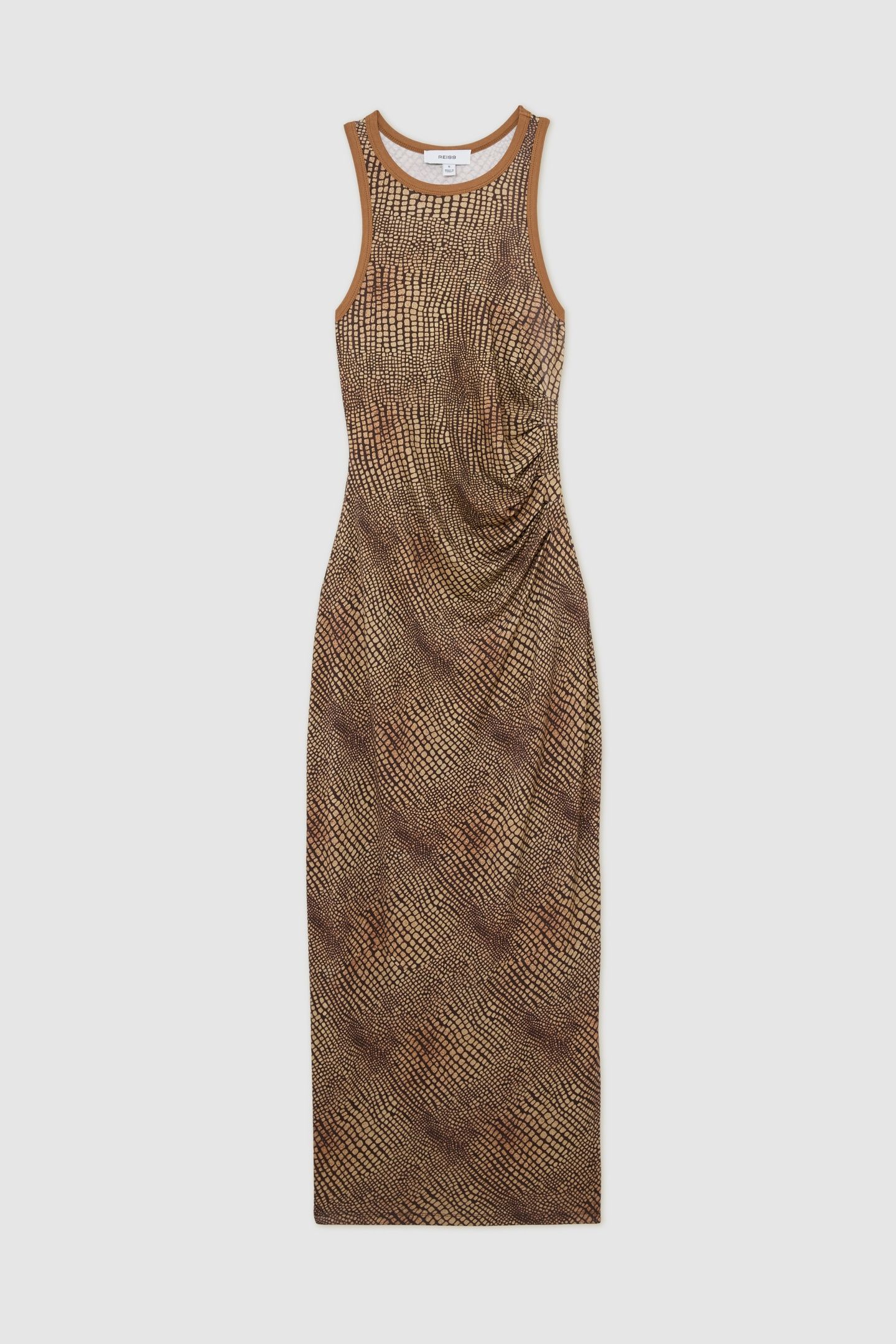 SNAKE PRINT JERSEY RACER DRESS BROWN 3