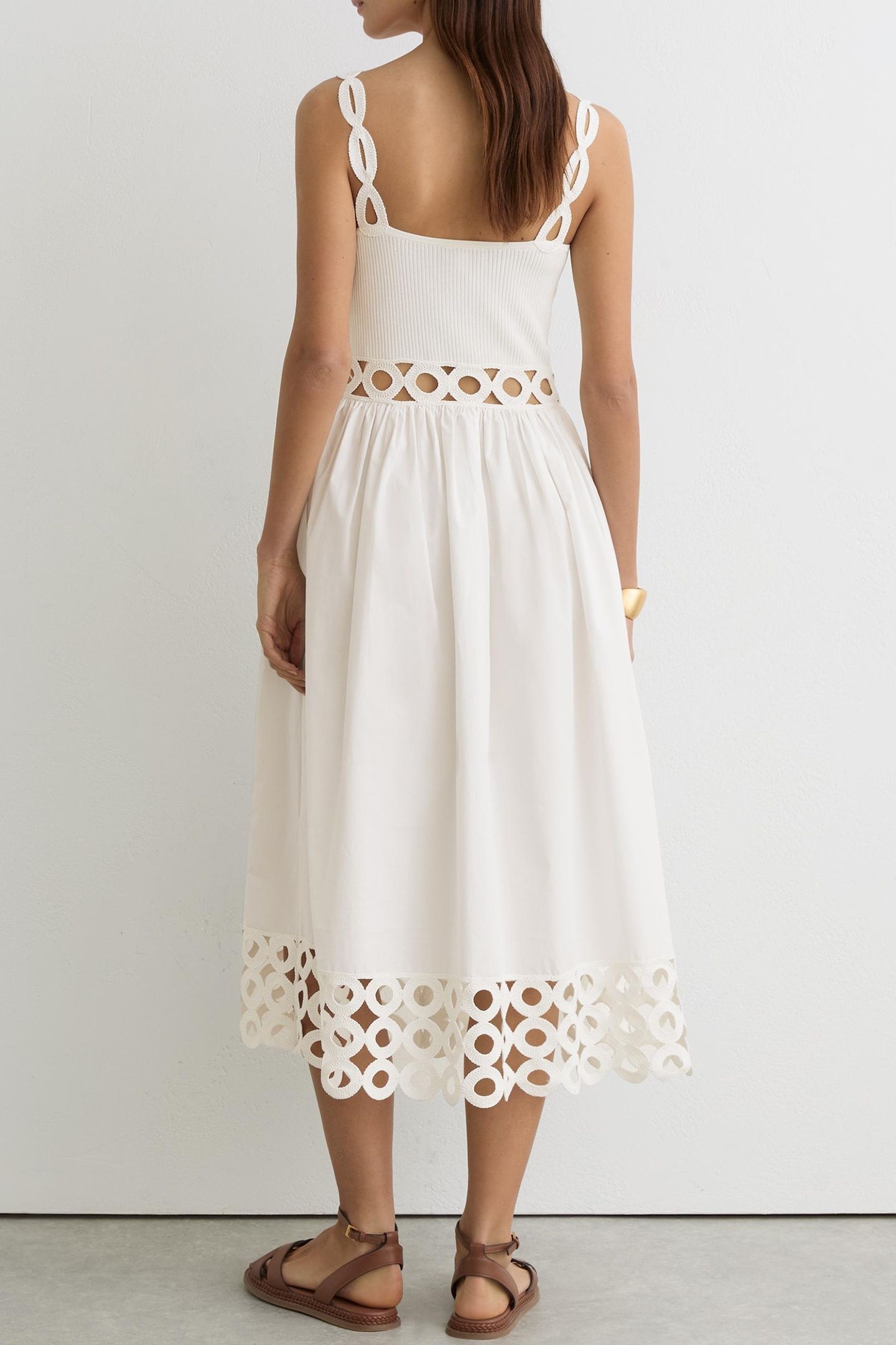 KNIT WOVEN MIDI DRESS IVORY 2