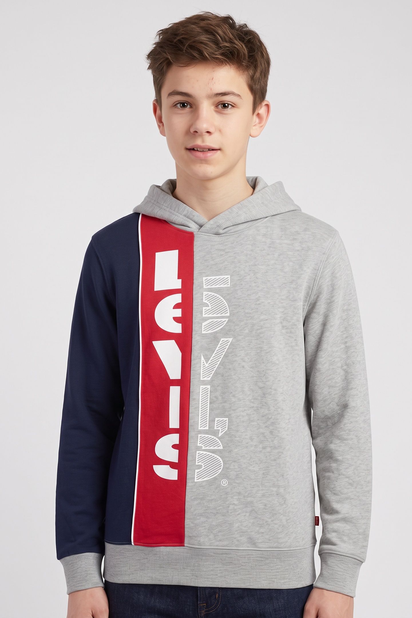 BOYS STRIPED HOOKUP PO HOODIE GREY HEATHER 1