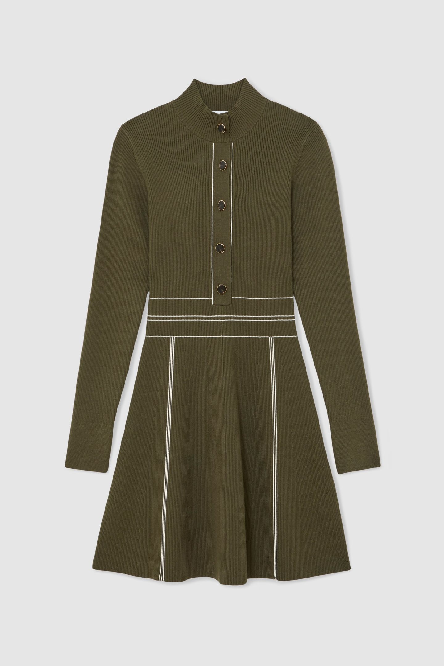 STITCH DETAIL MINI DRESS KHAKI GREEN 4
