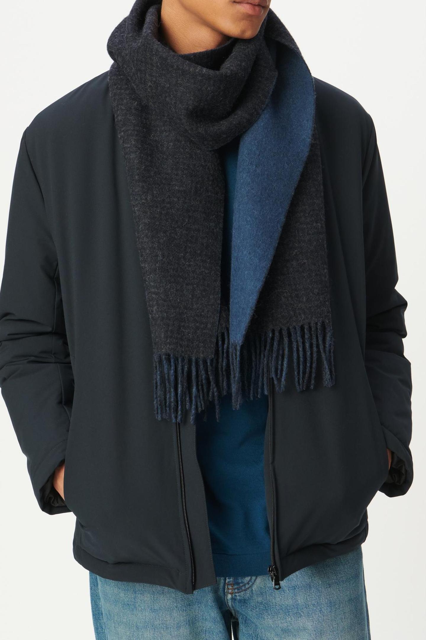 GREY CHECK AND PLAIN BLUE DOUBLE-SIDED SCARF 1