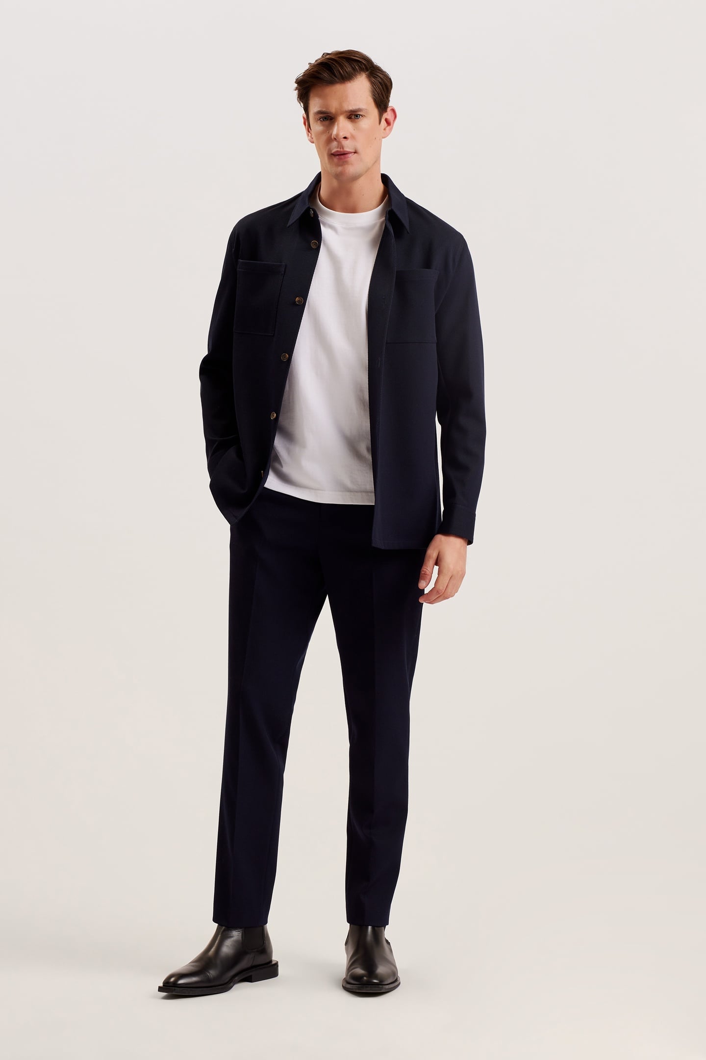NALFANS LS WOOL BLEND TWILL OVER SHIRT NAVY 2