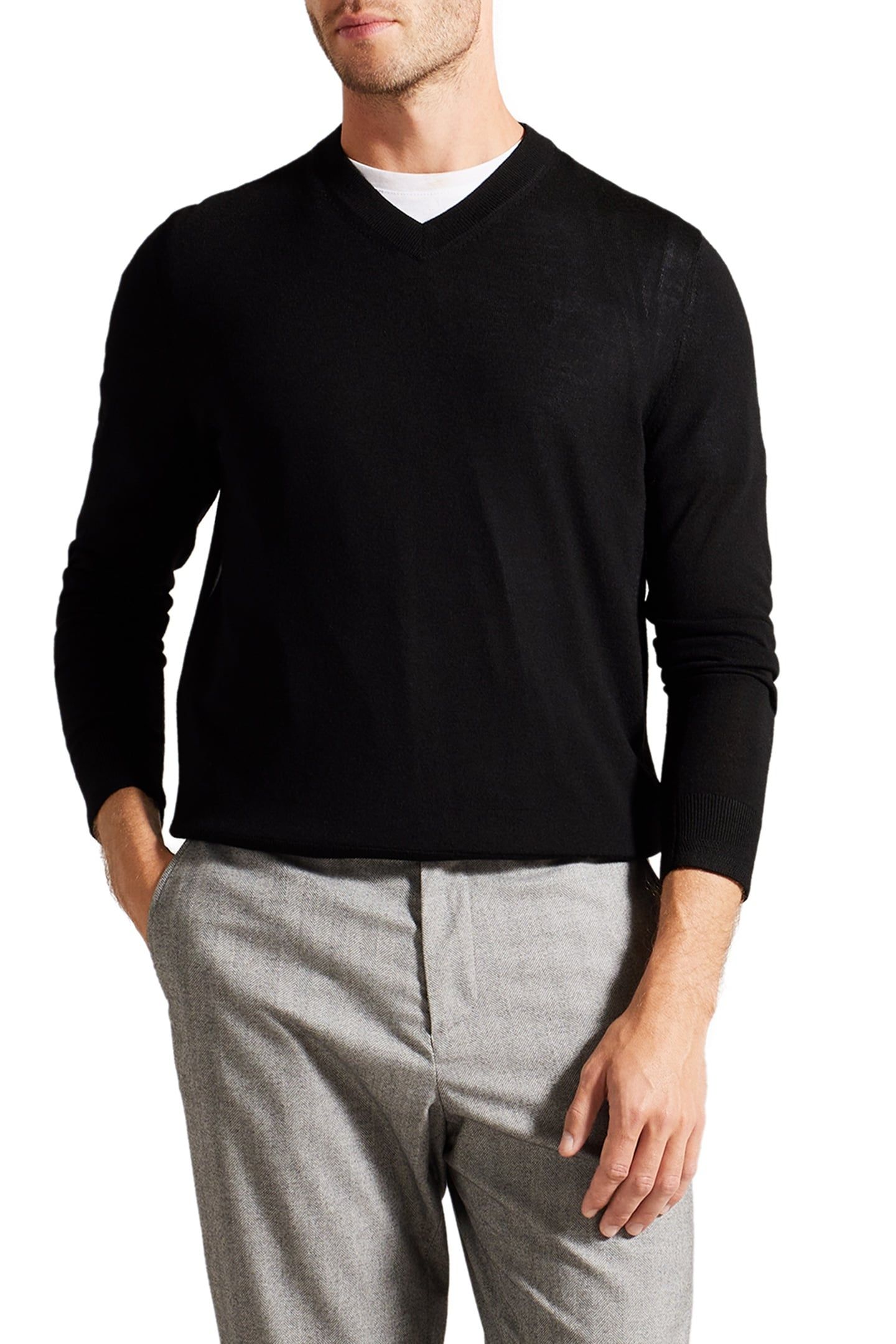 LAMBEH LS MERINO CORE V NECK BLACK 1