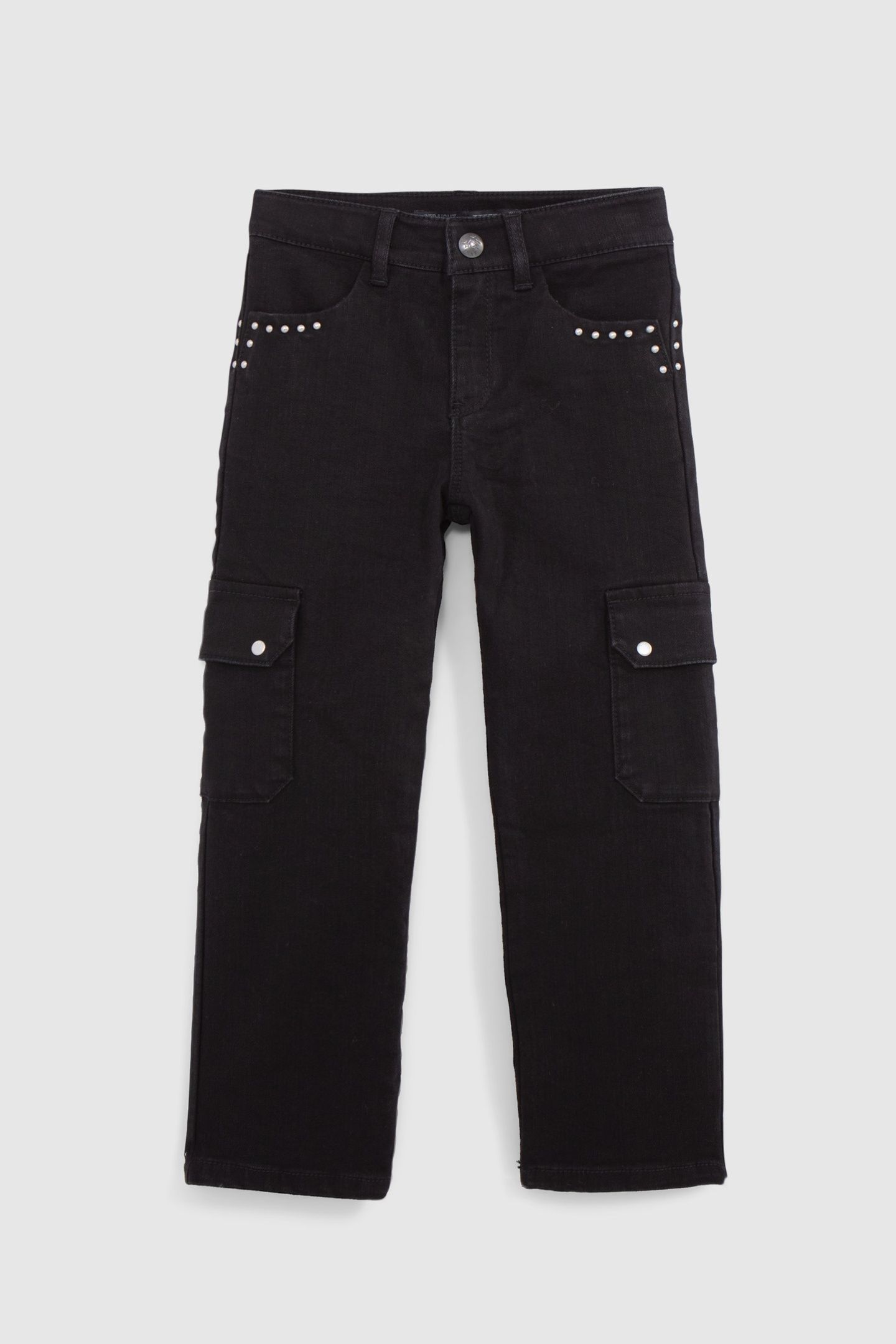 GIRL'S BLACK STUDDED STRAIGHT CARGO JEANS 1