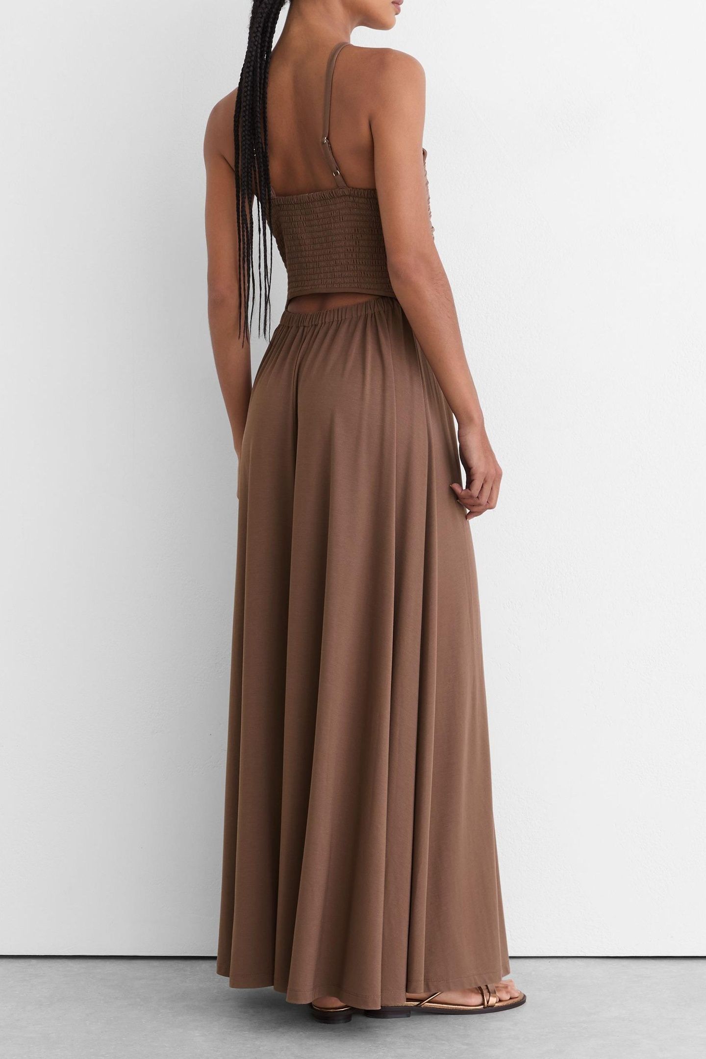BEADED JERSEY MAXI DRESS TAUPE BROWN 4