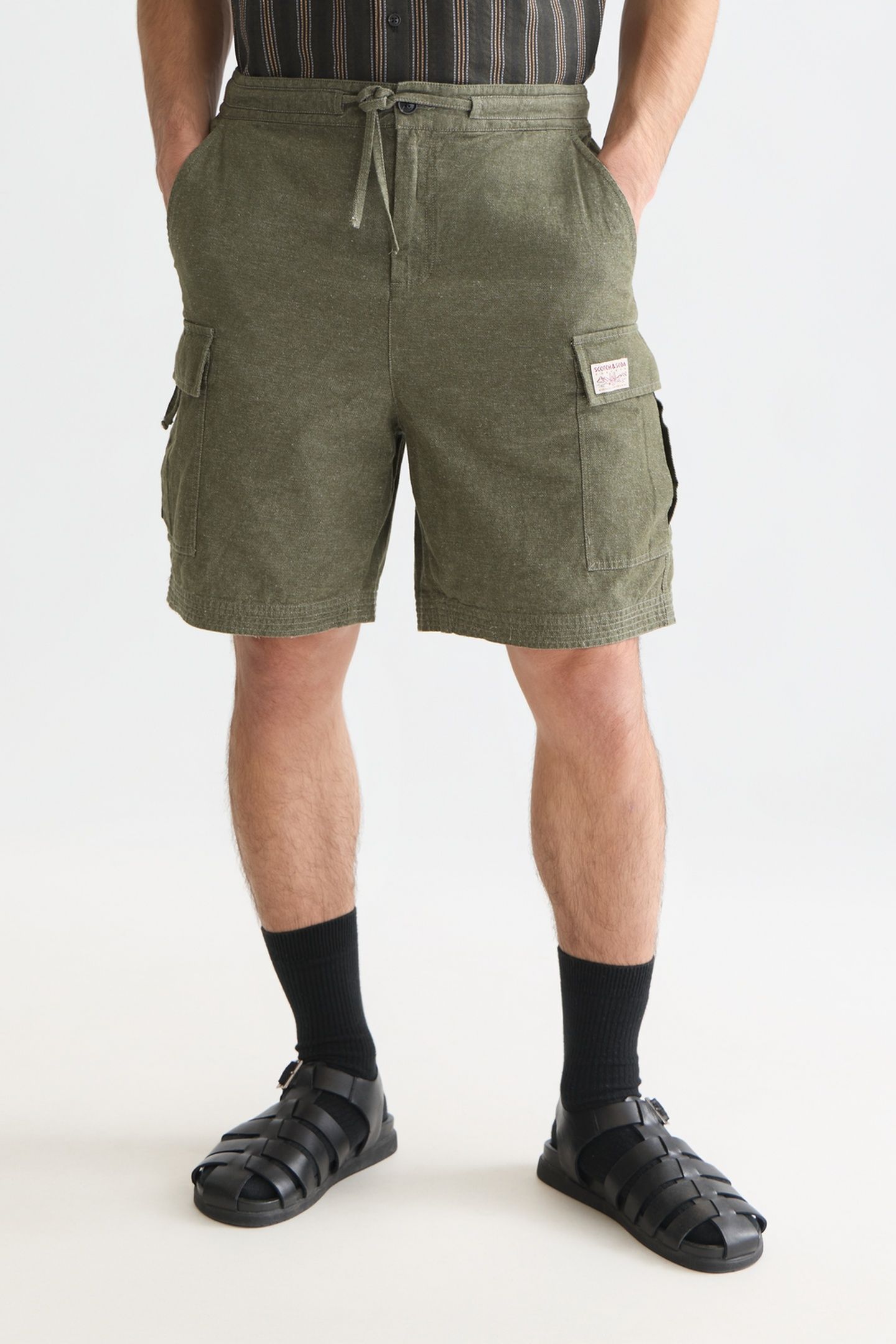 LINENBLEND RELAXEDFIT CARGO BERMUDA SHORTS DARK GREEN 1