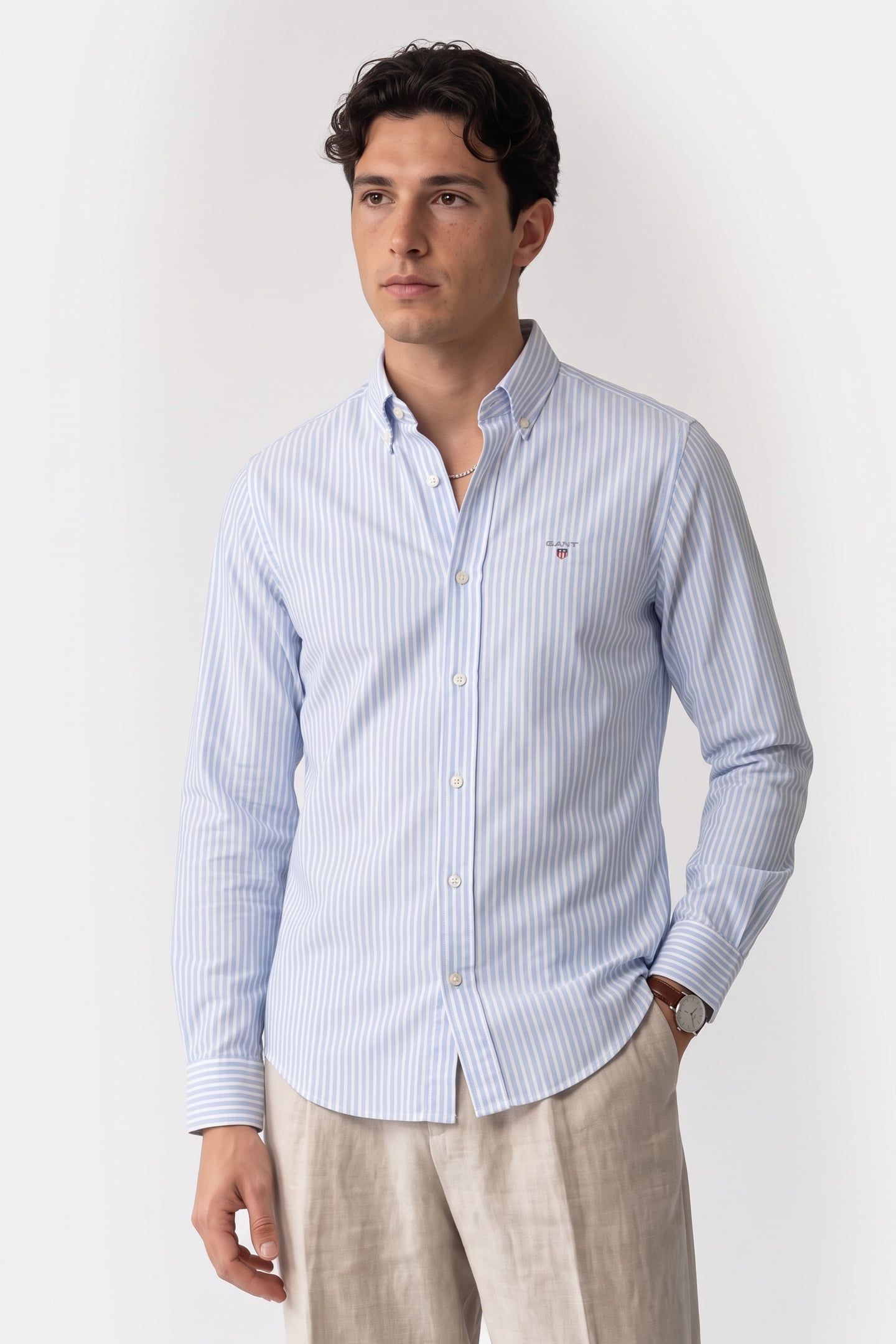 SLIM CLASSIC POPLIN STRIPE SHIRT LIGHT BLUE 1
