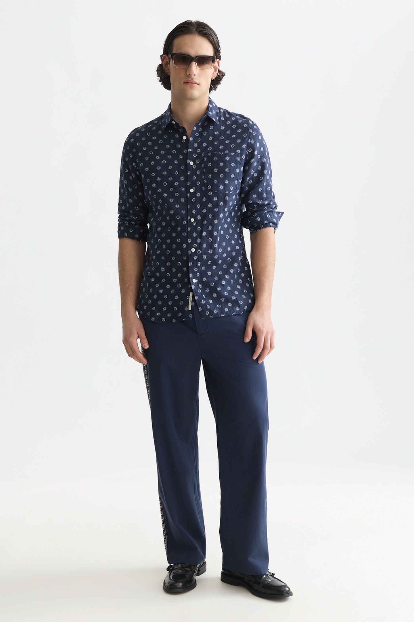 PRINTED LINEN REGULAR-FIT SHIRT NAVY 3