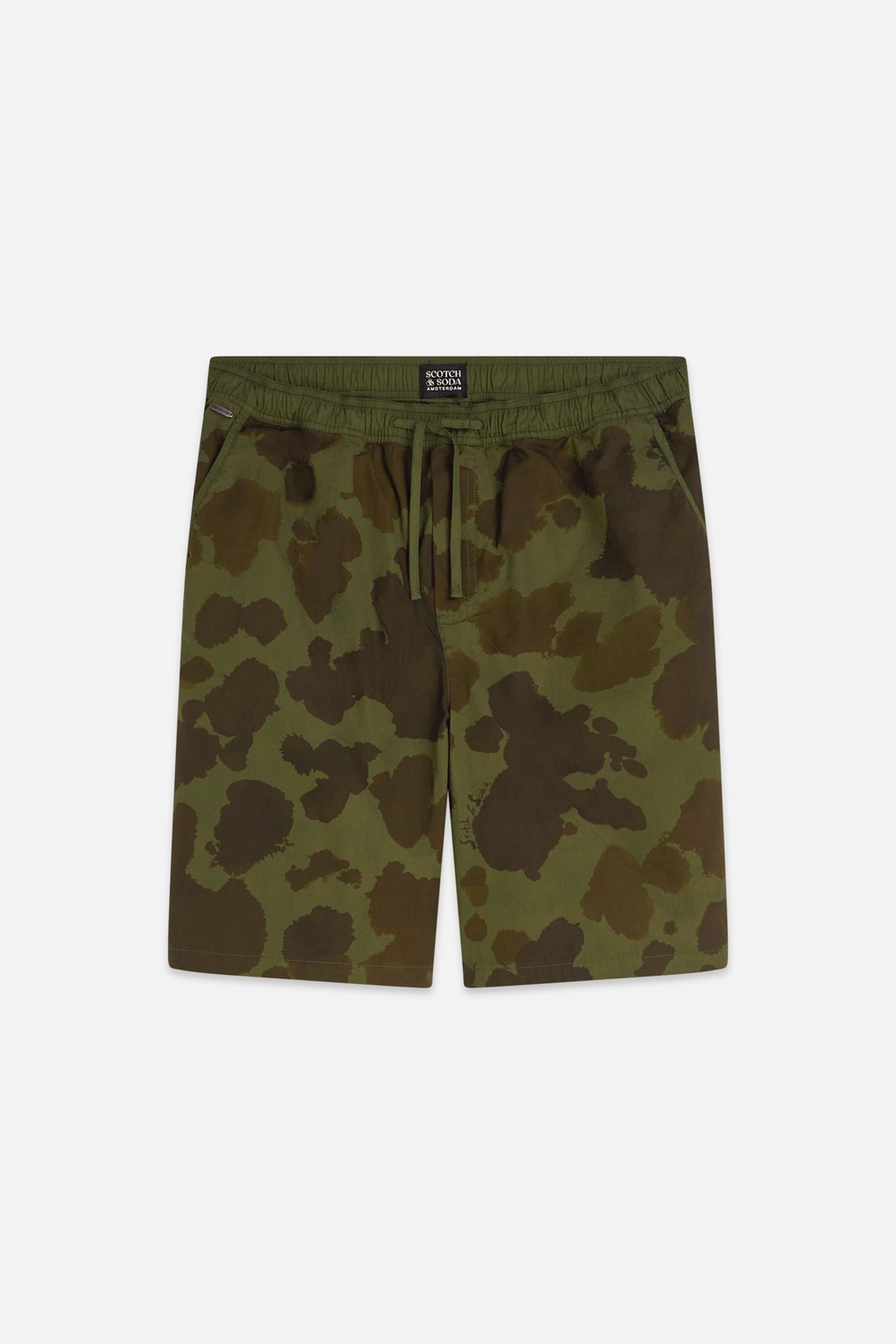 PRINTED WASHED POPLIN LOOSEFIT BERMUDA SHORTS DARK GREEN 1