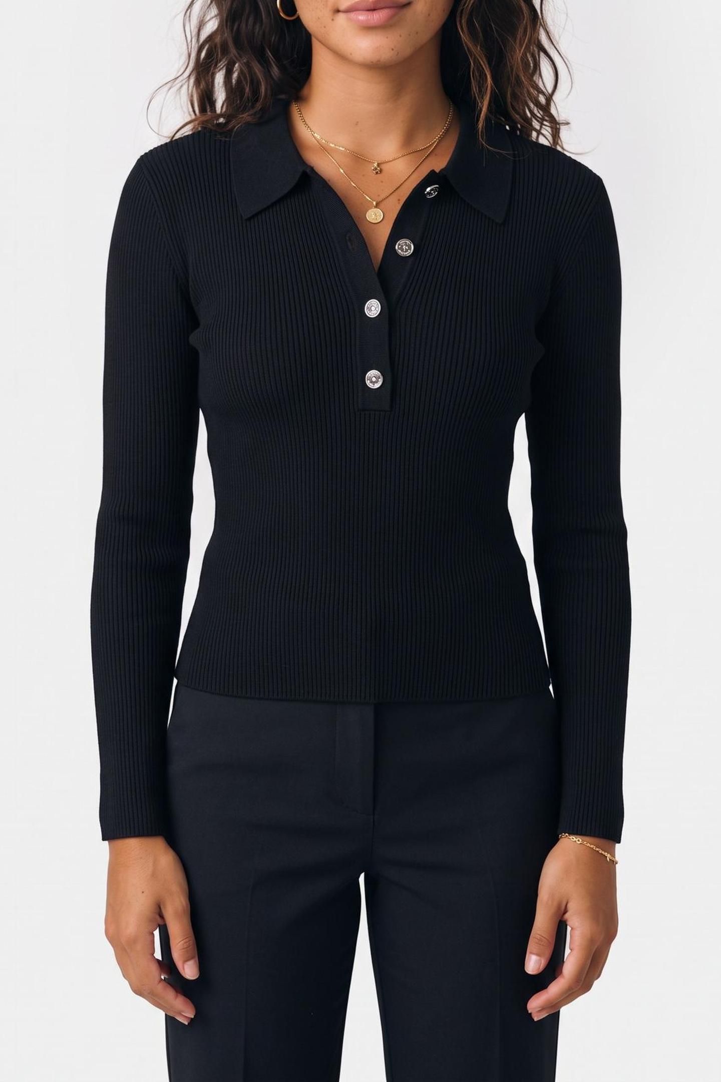 POLO NECK CLEAN LS TOP BLACK 1