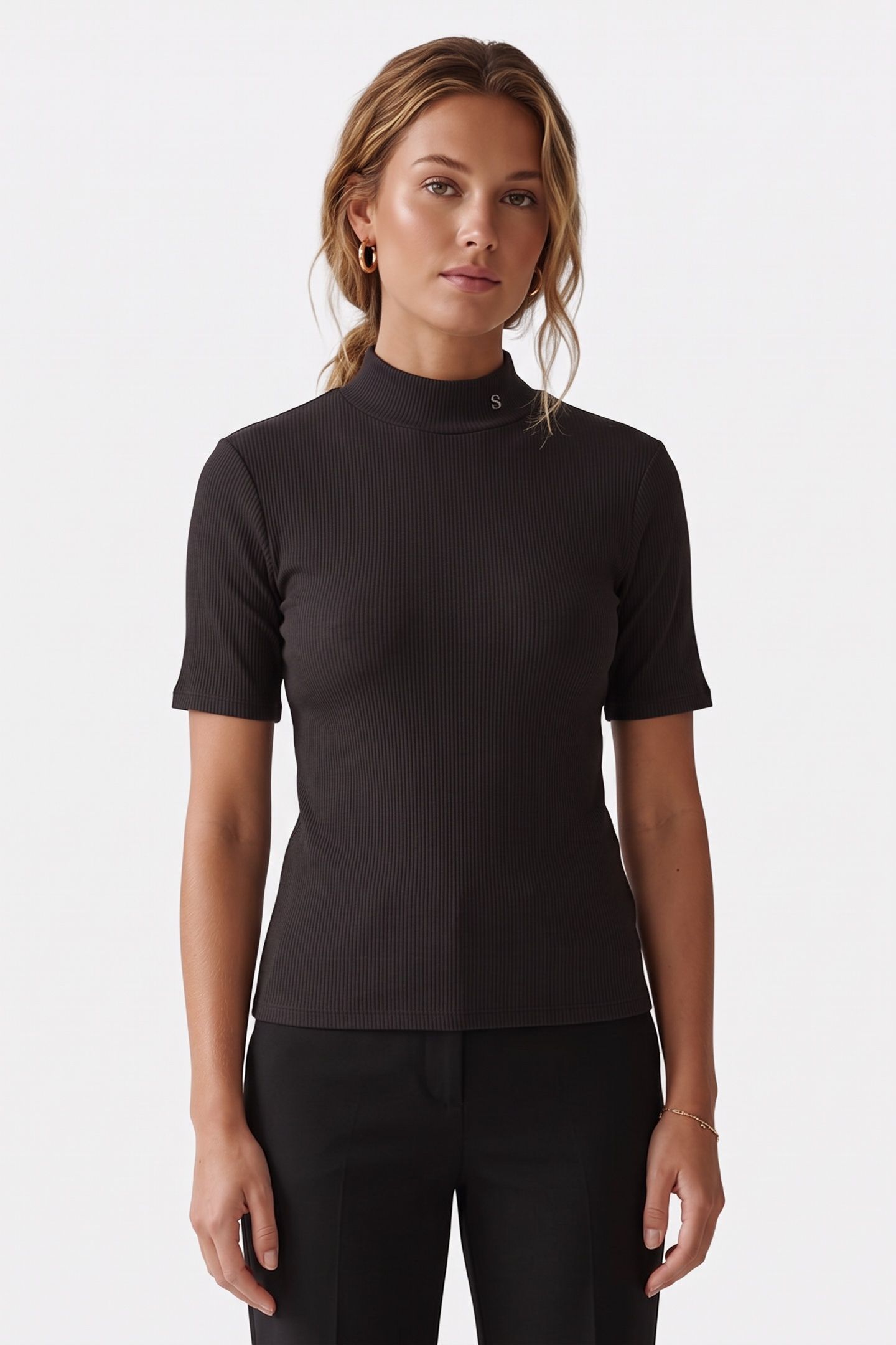 CORE MOCK NECK RIB T-SHIRT BLACK 1