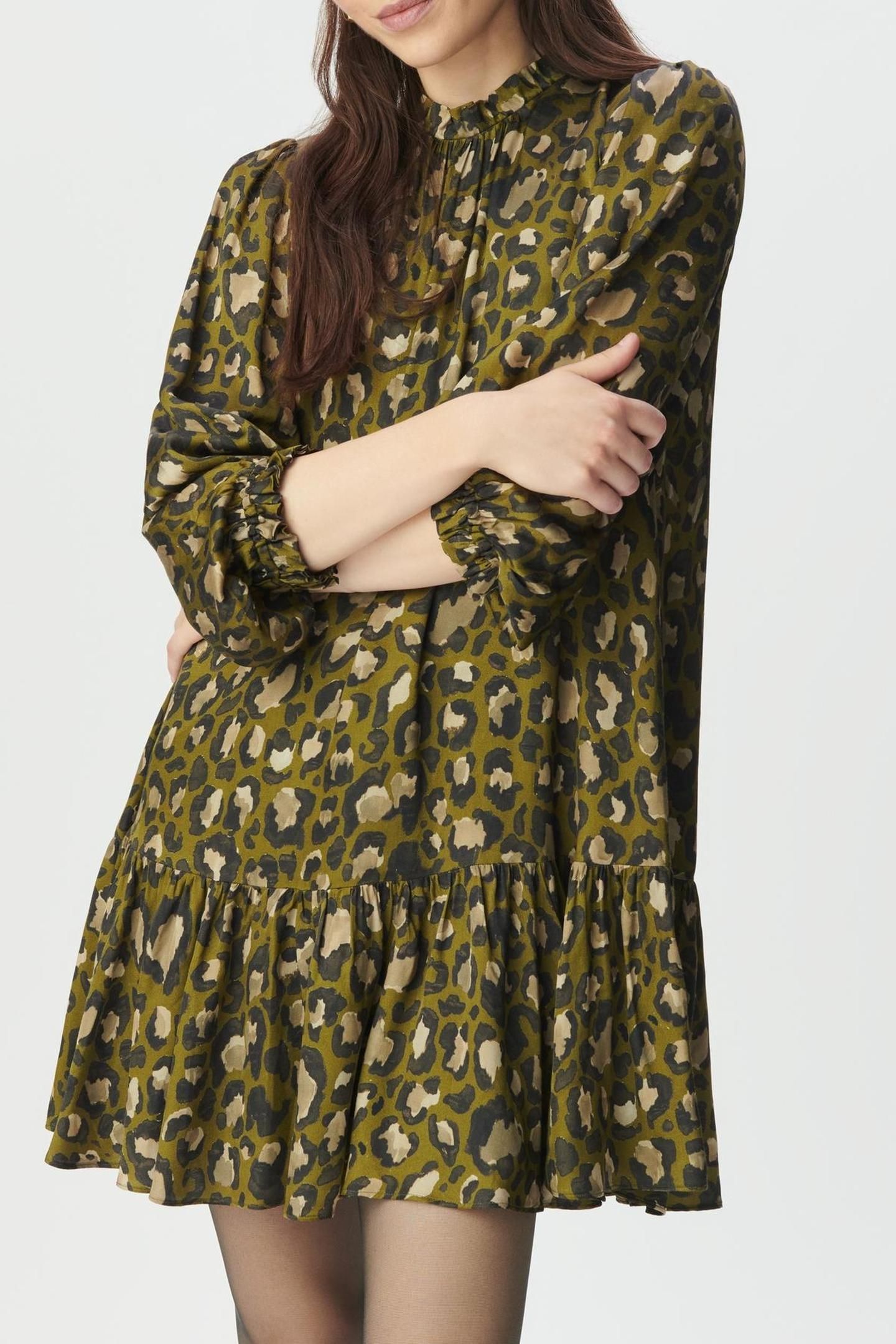 KHAKI BAGGY DRESS WITH LEOPARD TACHIST PRINT 3