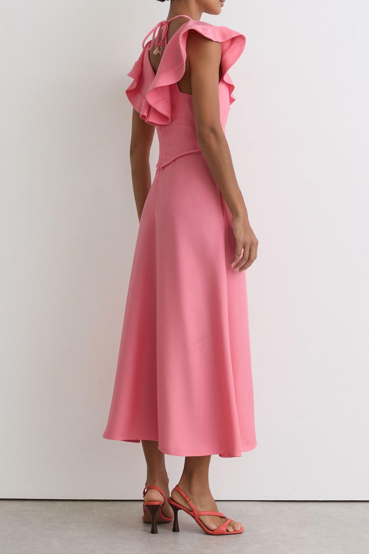 RUFFLE SLEEVE MIDI DRESS PINK 3