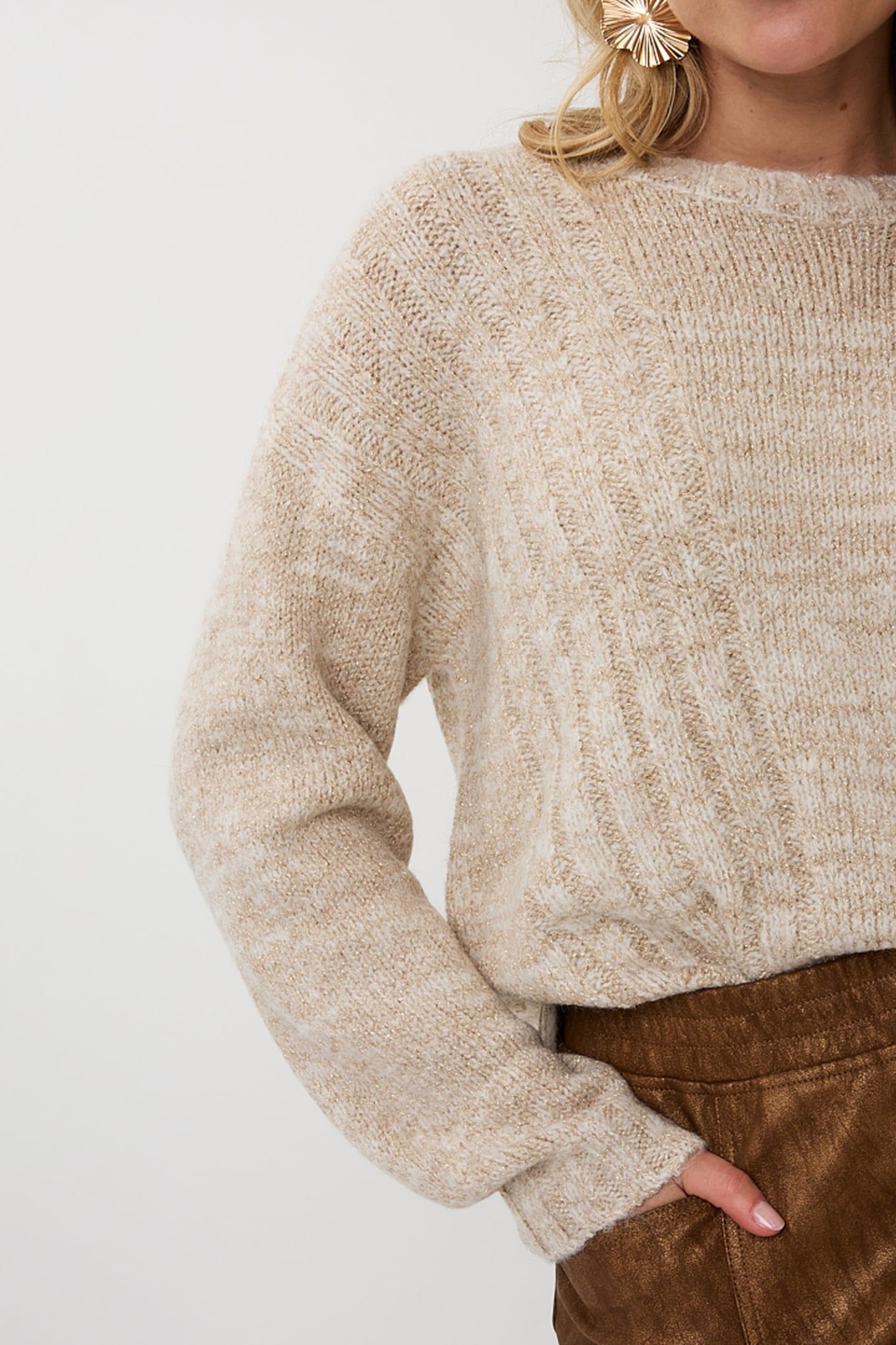 SWEATER V-NECK LUREX SAND 7