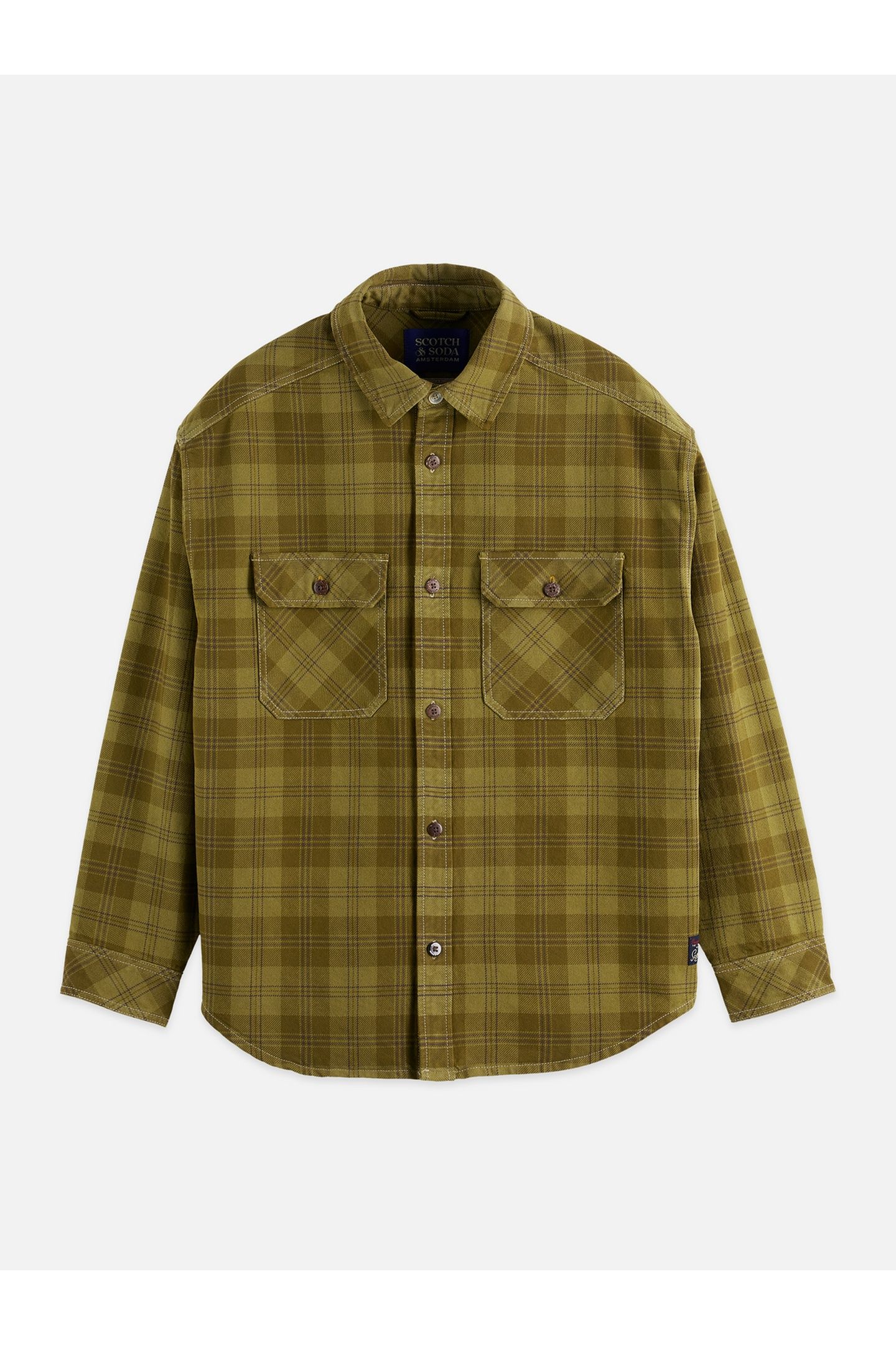 WASHED DENIM CHECKED OVERSHIRT DARK GREEN 1