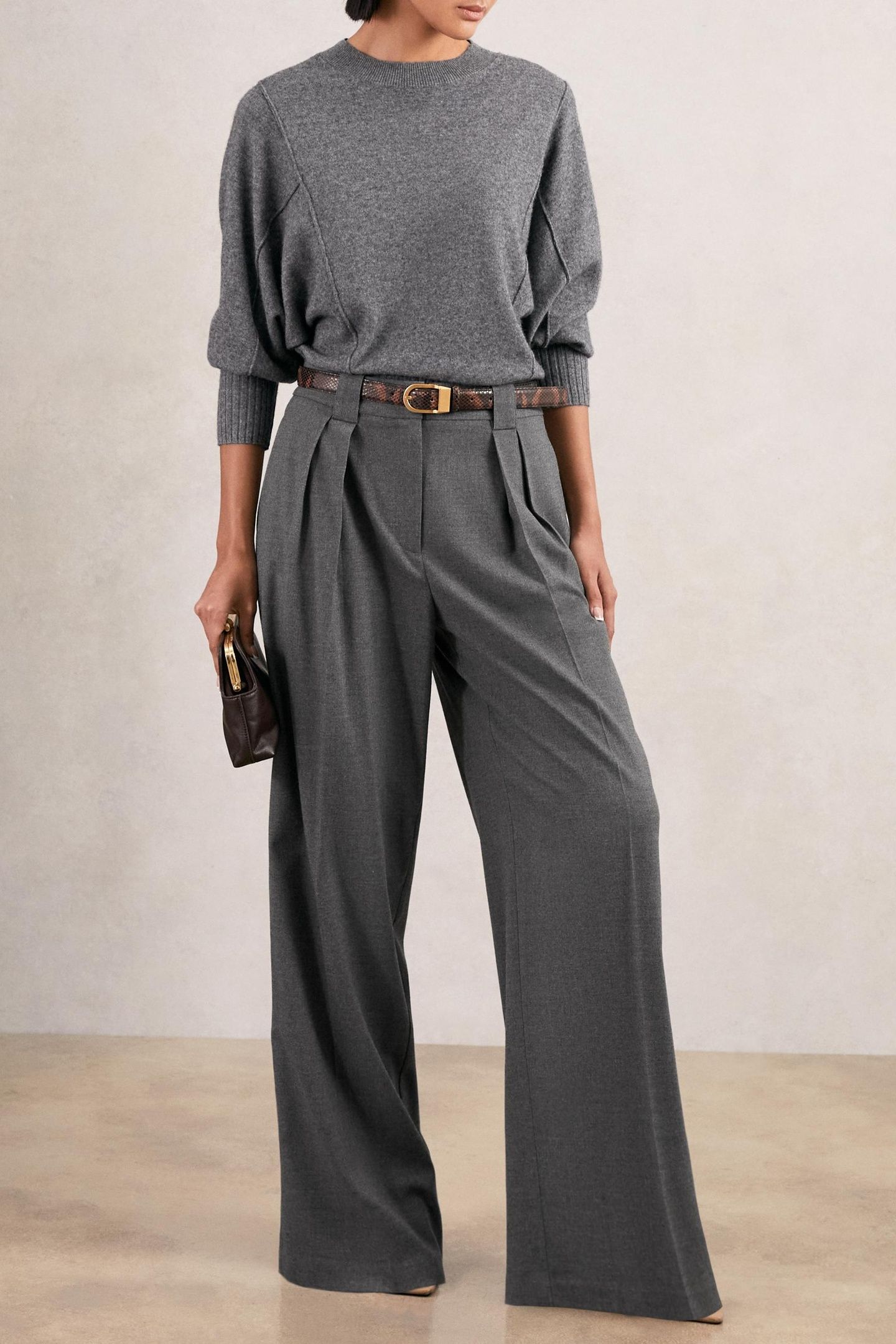 WIDE LEG FLANNEL TROUSER GREY 1