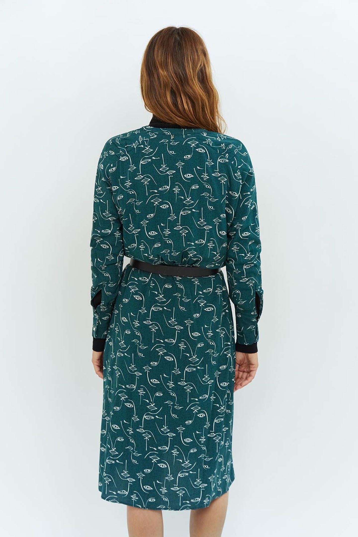 REVERDY _ CEDAR GREEN MIDI DRESS WITH FACE PRINT 2