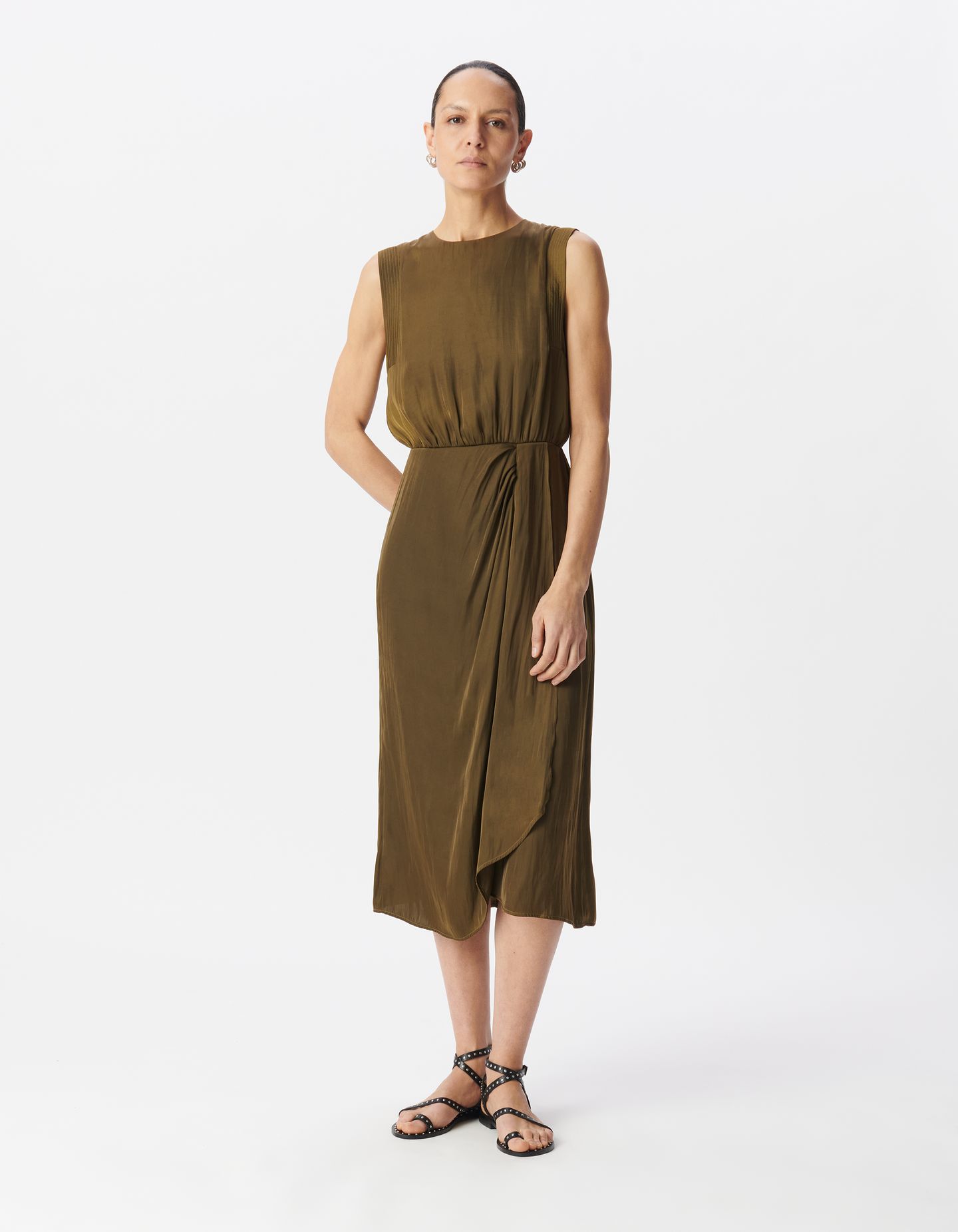 KHAKI RECYCLED POLYESTER FLOWING MIDI DRESS 4