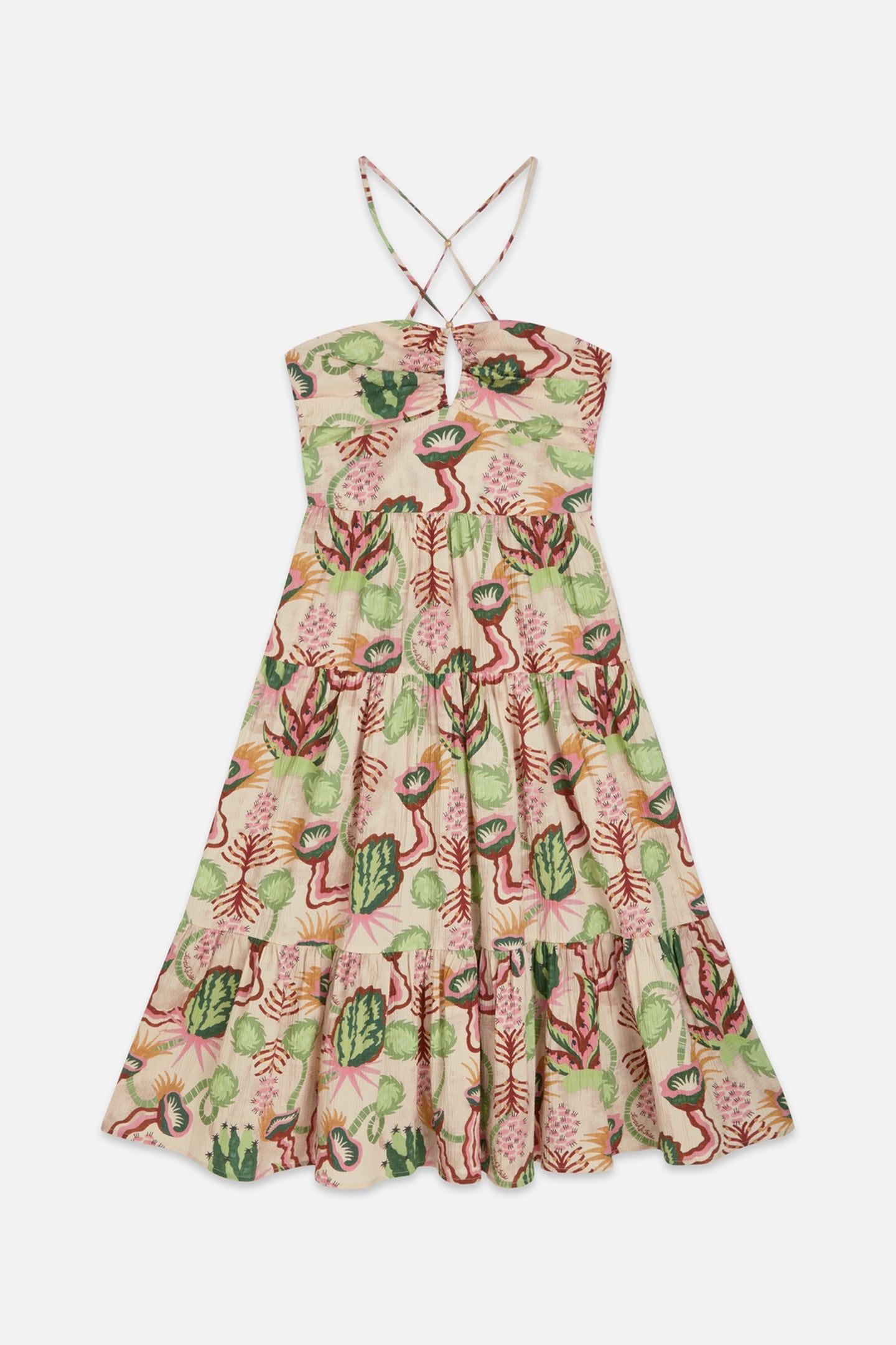 COTTON SEERSUCKER KEYHOLE HALTER MIDI DRESS DESERT FLORAL CA 4