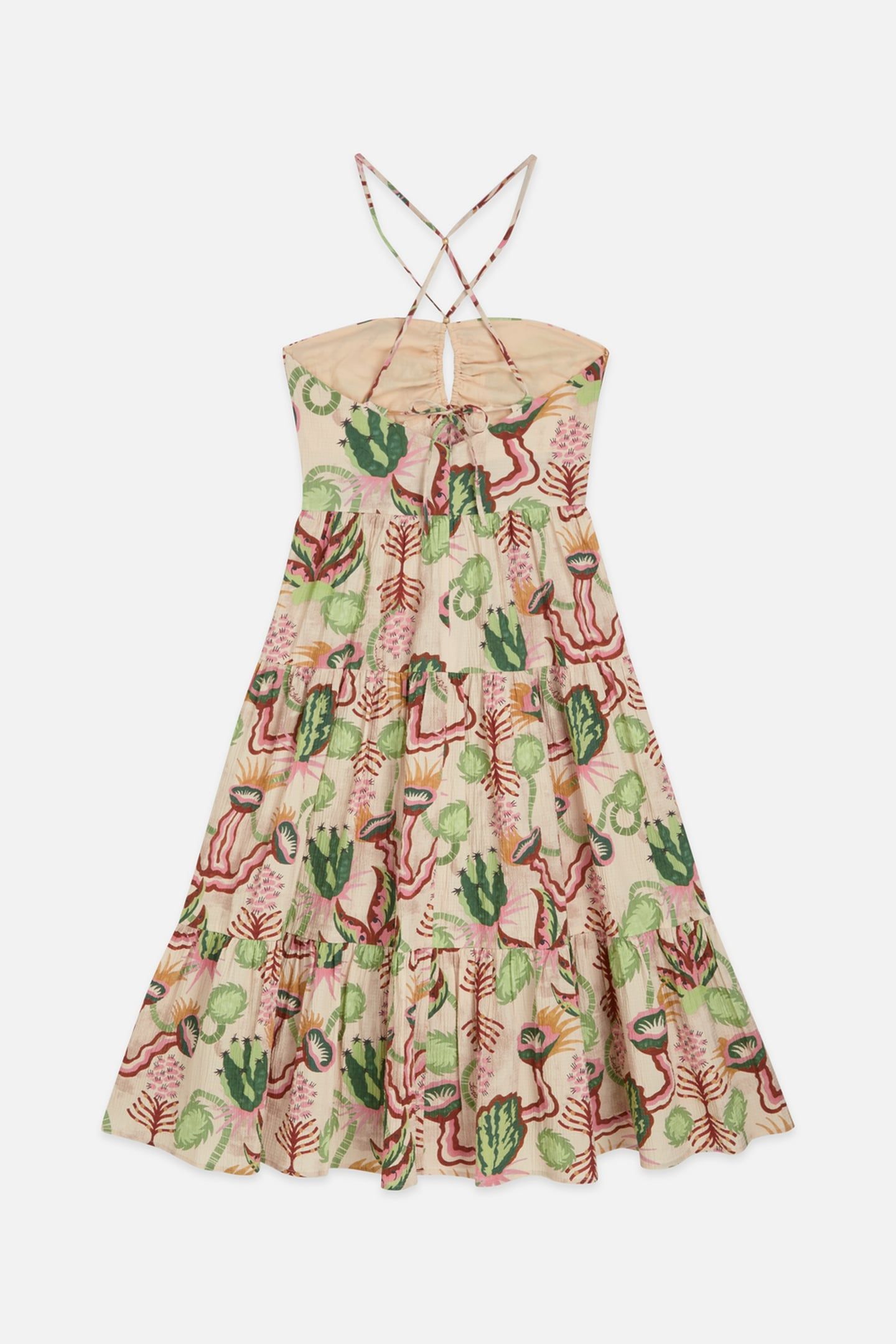 COTTON SEERSUCKER KEYHOLE HALTER MIDI DRESS DESERT FLORAL CA 5