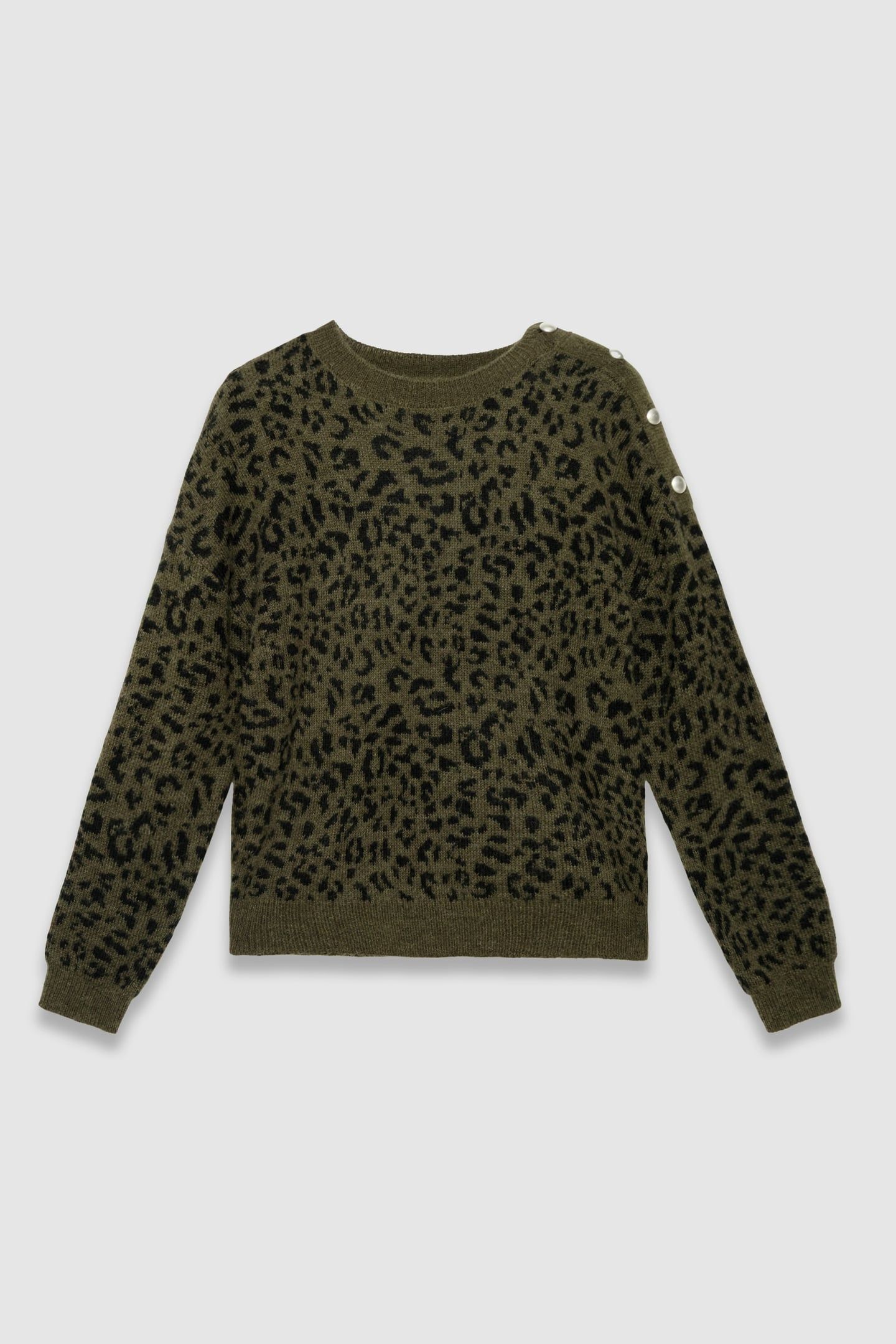 KHAKI KNIT SWEATER WITH LEOPARD JACQUARD MOTIF 4
