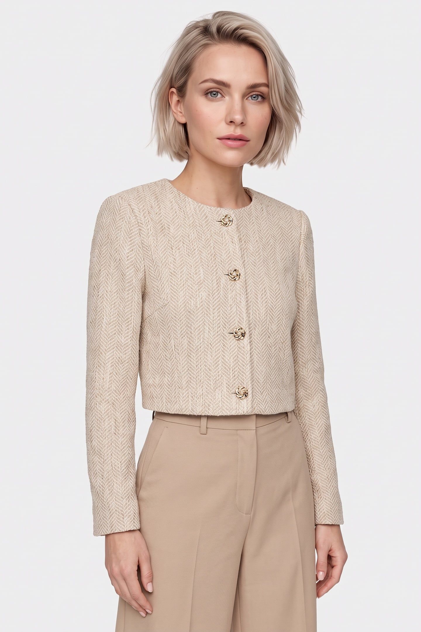 VULPA TAILORED BOUCLE FITTED CROPPED IVORY 1