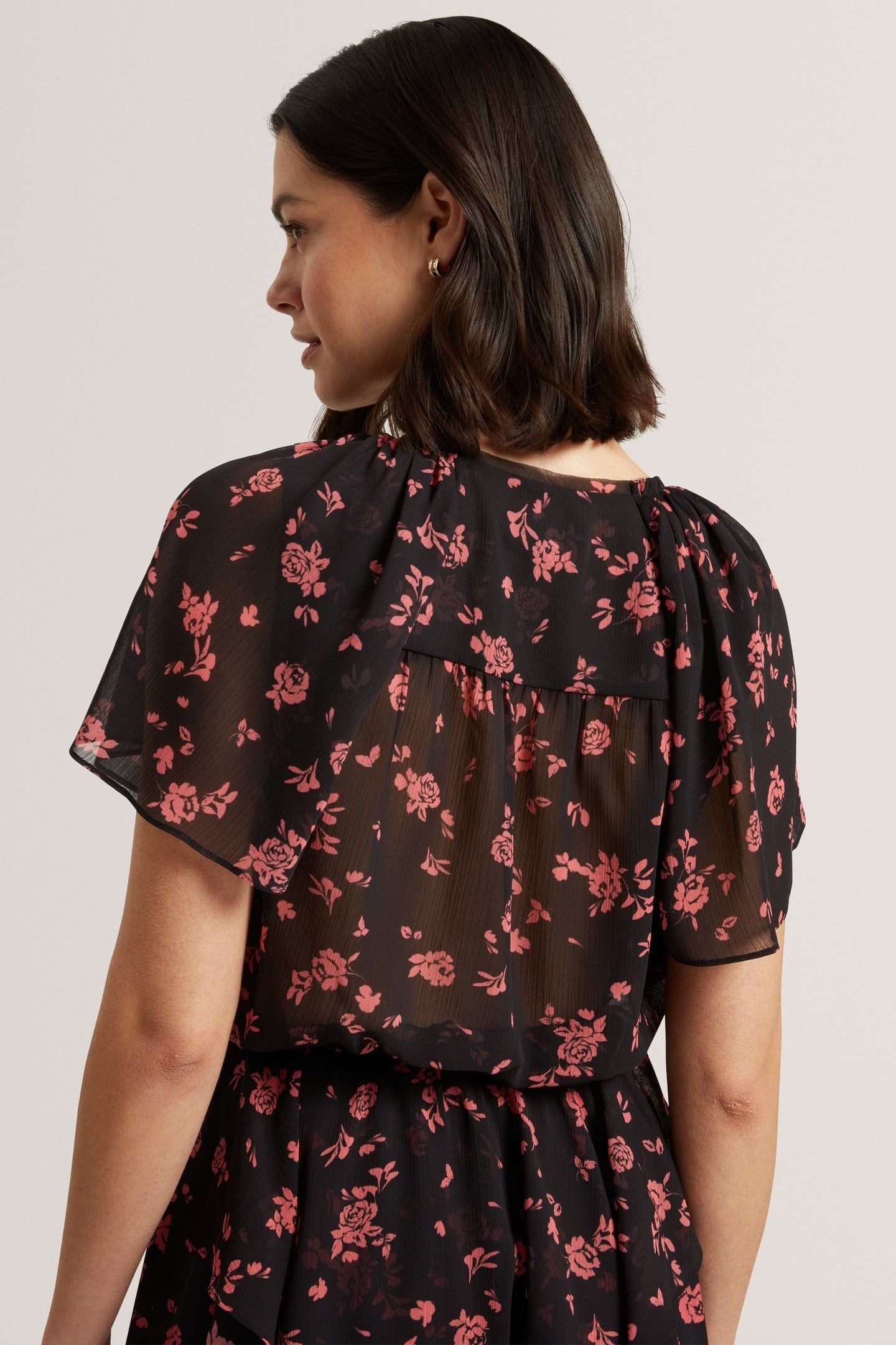 PRINTED TIE FRONT BALLOON SLEEVE BLOUSE BLACK 4