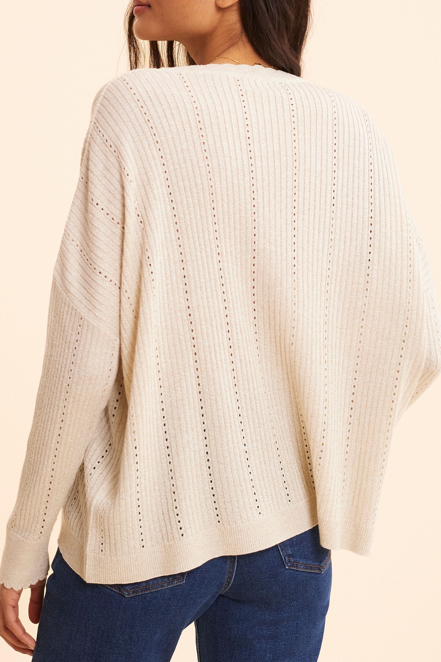 GOLD LUREX OPENWORK RIBBED KNIT SWEATER 2
