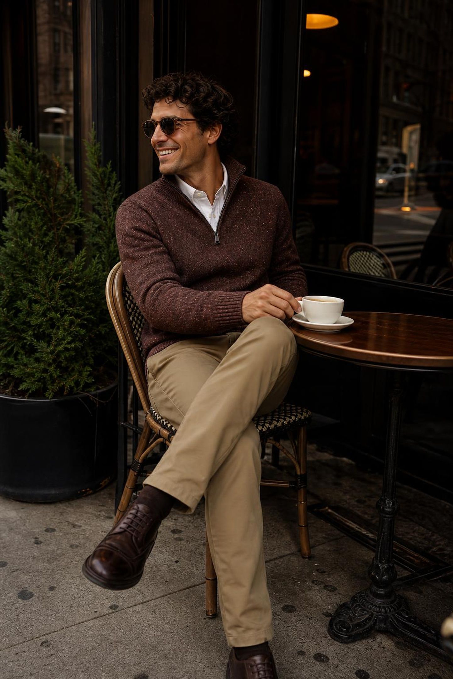 ZIP MOCK FISHERMANS SWEATER CHOCOLATE BROWN 6