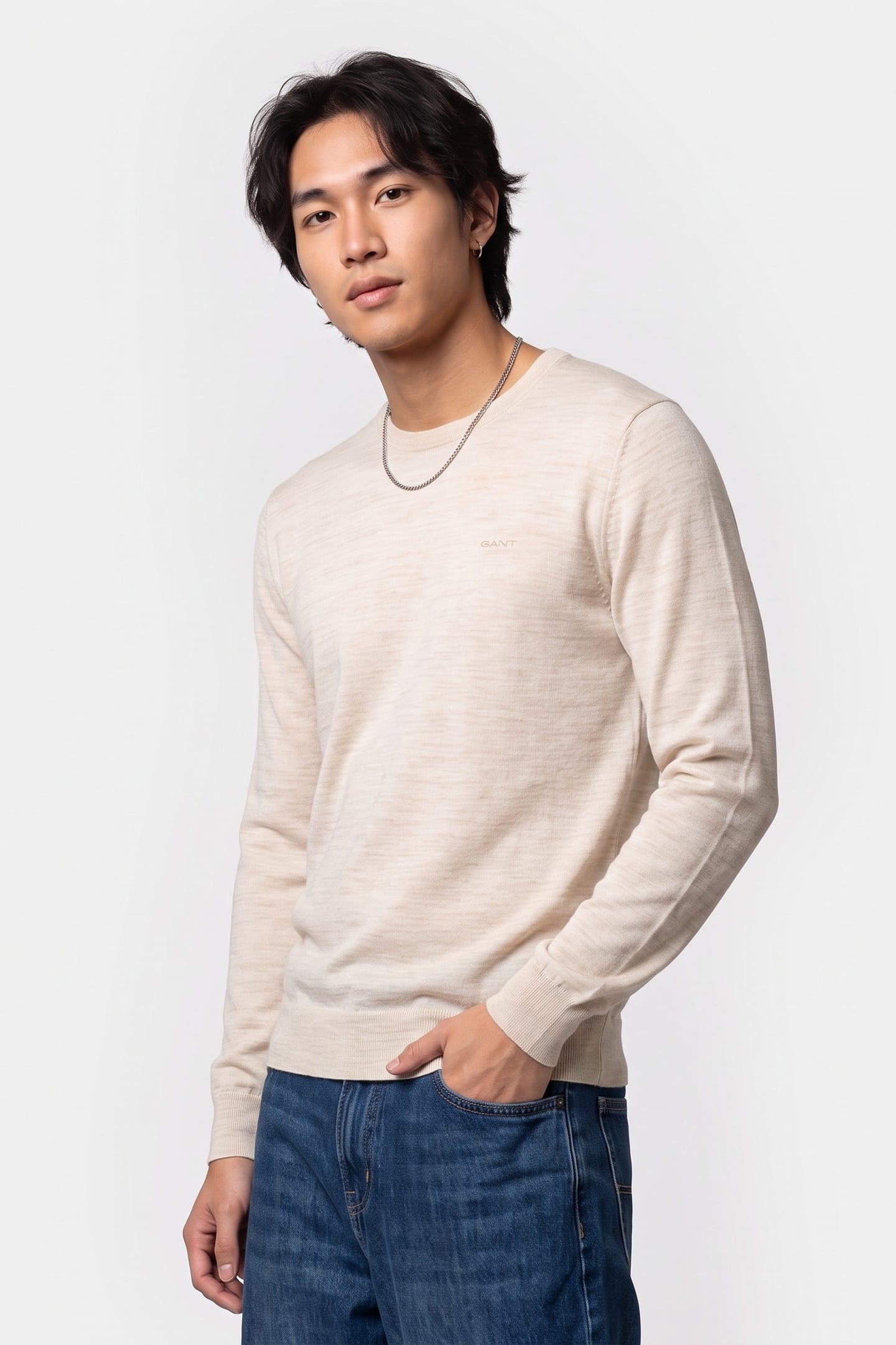 EXTRAFINE MERINO WOOL C-NECK SEED MELANGE 1