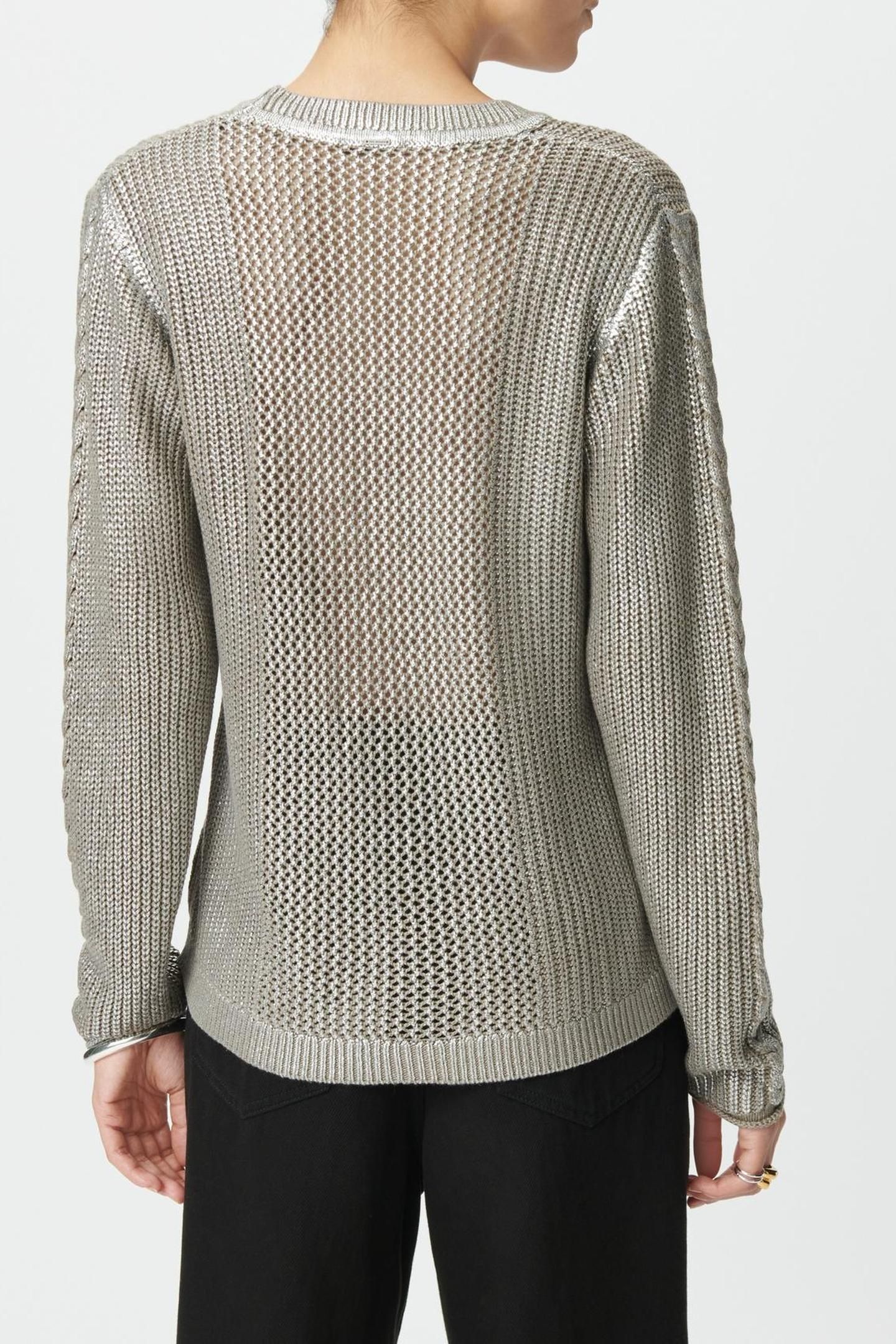 BEIGE SILVER-COATED DECORATIVE KNIT SWEATER 2