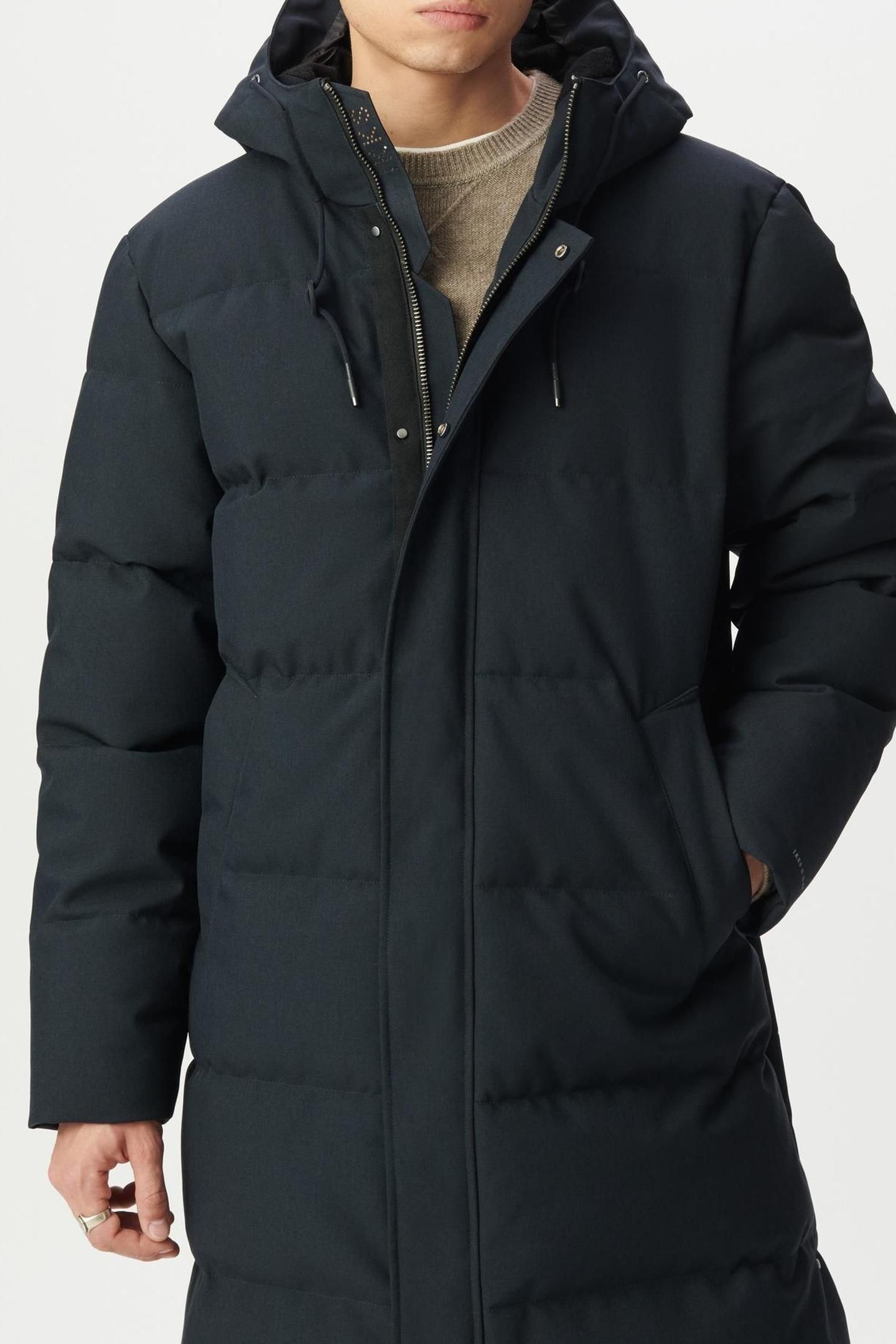 NAVY QUILTED WATERPROOF LONG PADDED JACKET 8