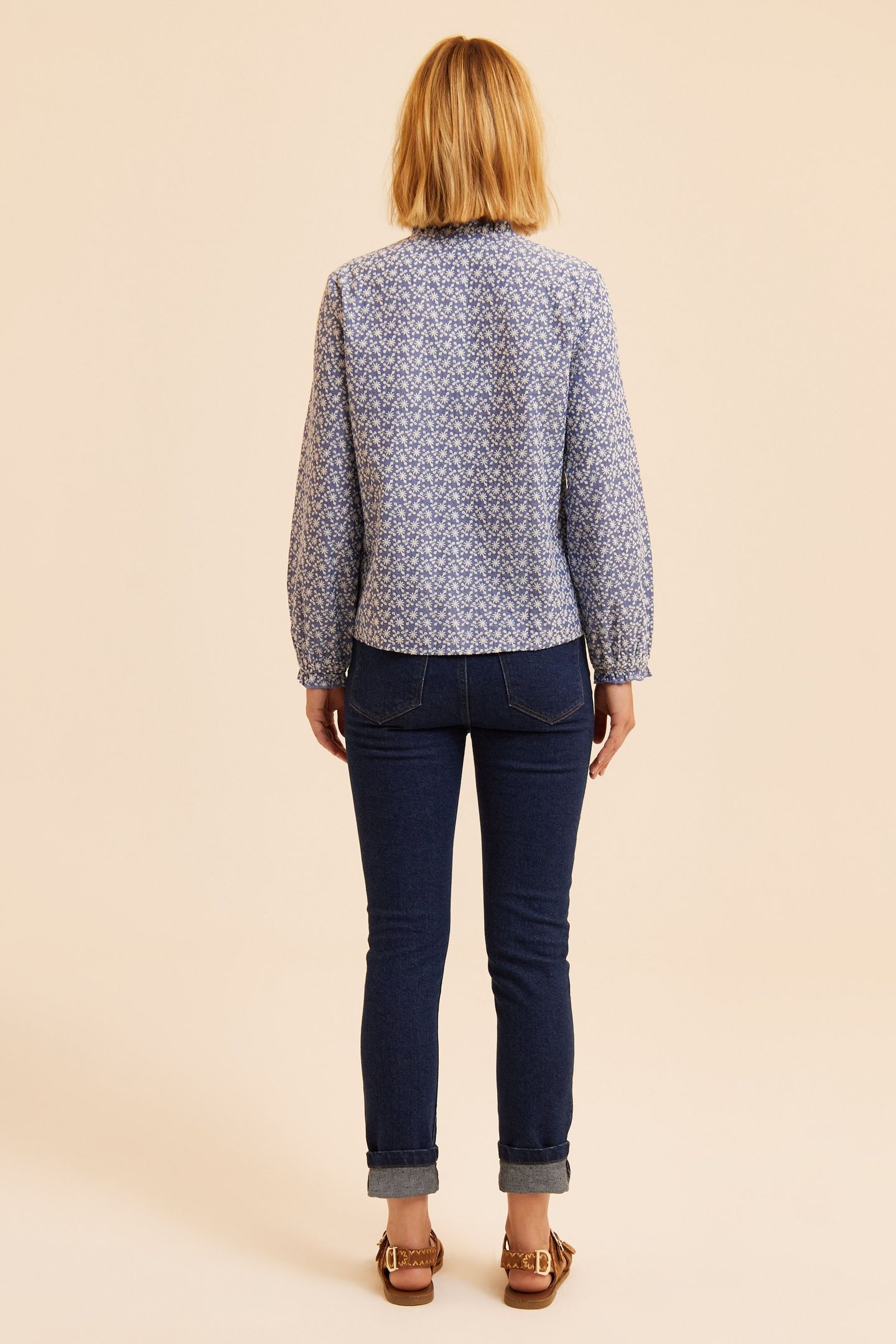 BLUE BLOUSE WITH ECRU EMBROIDERY 2