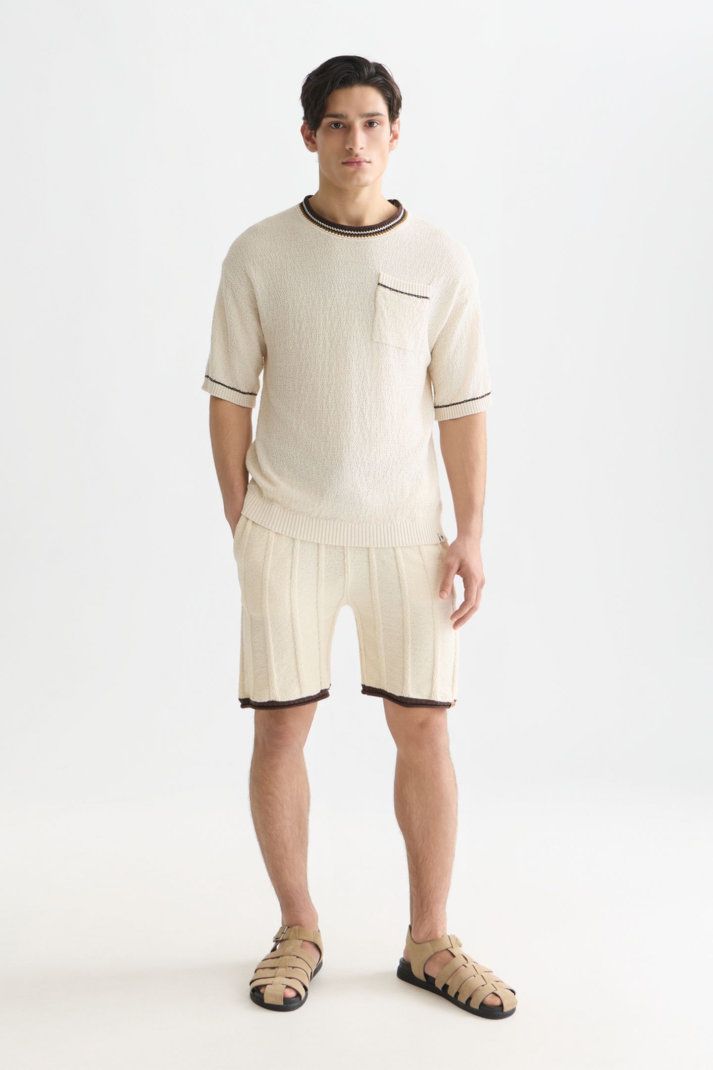 KNITTED COTTON LINENBLEND RELAXEDFIT TSHIRT LIGHT BEIGE 3