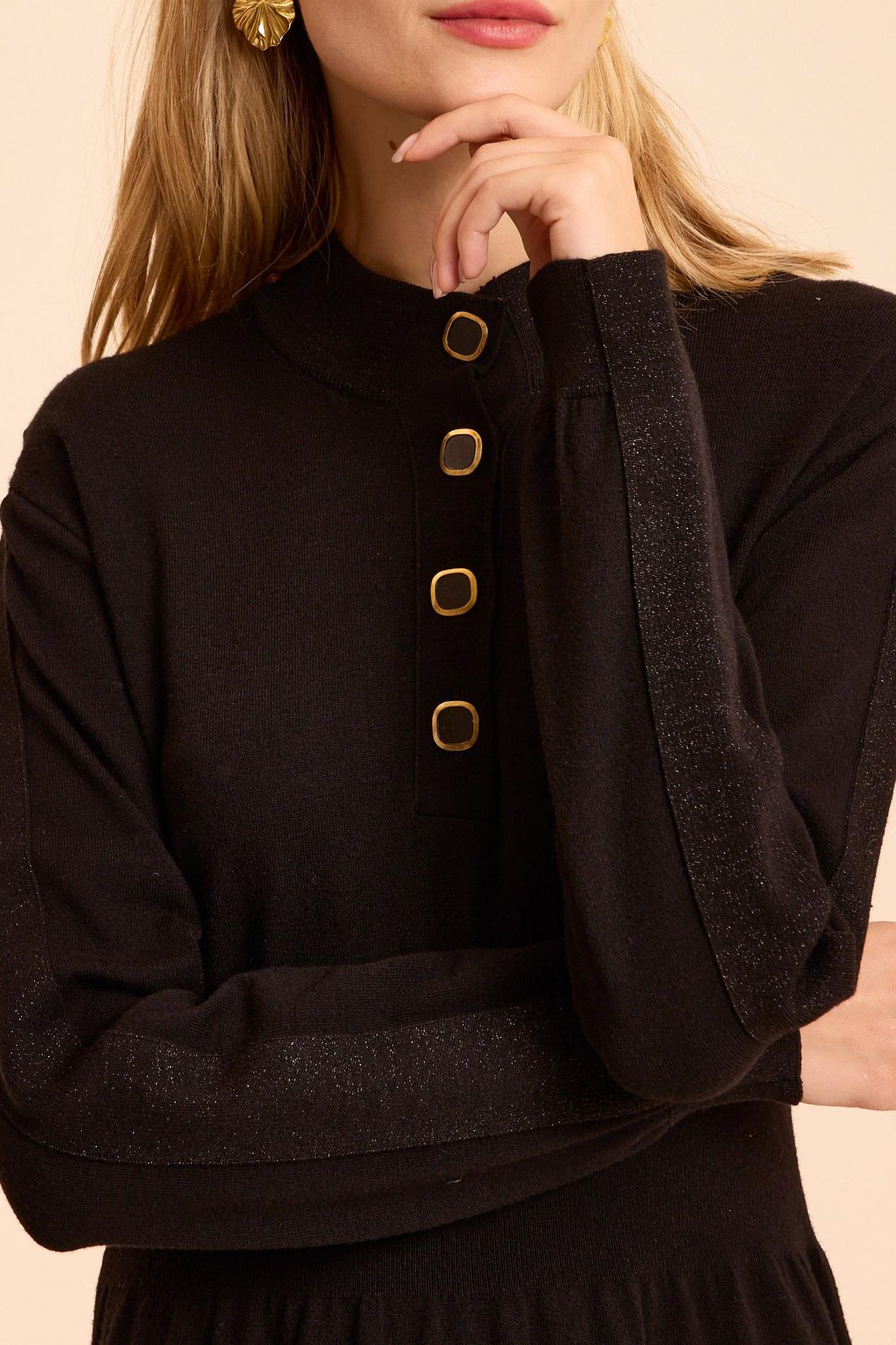 BLACK KNIT LONG-SLEEVED DRESS WITH LUREX DETAILS 7