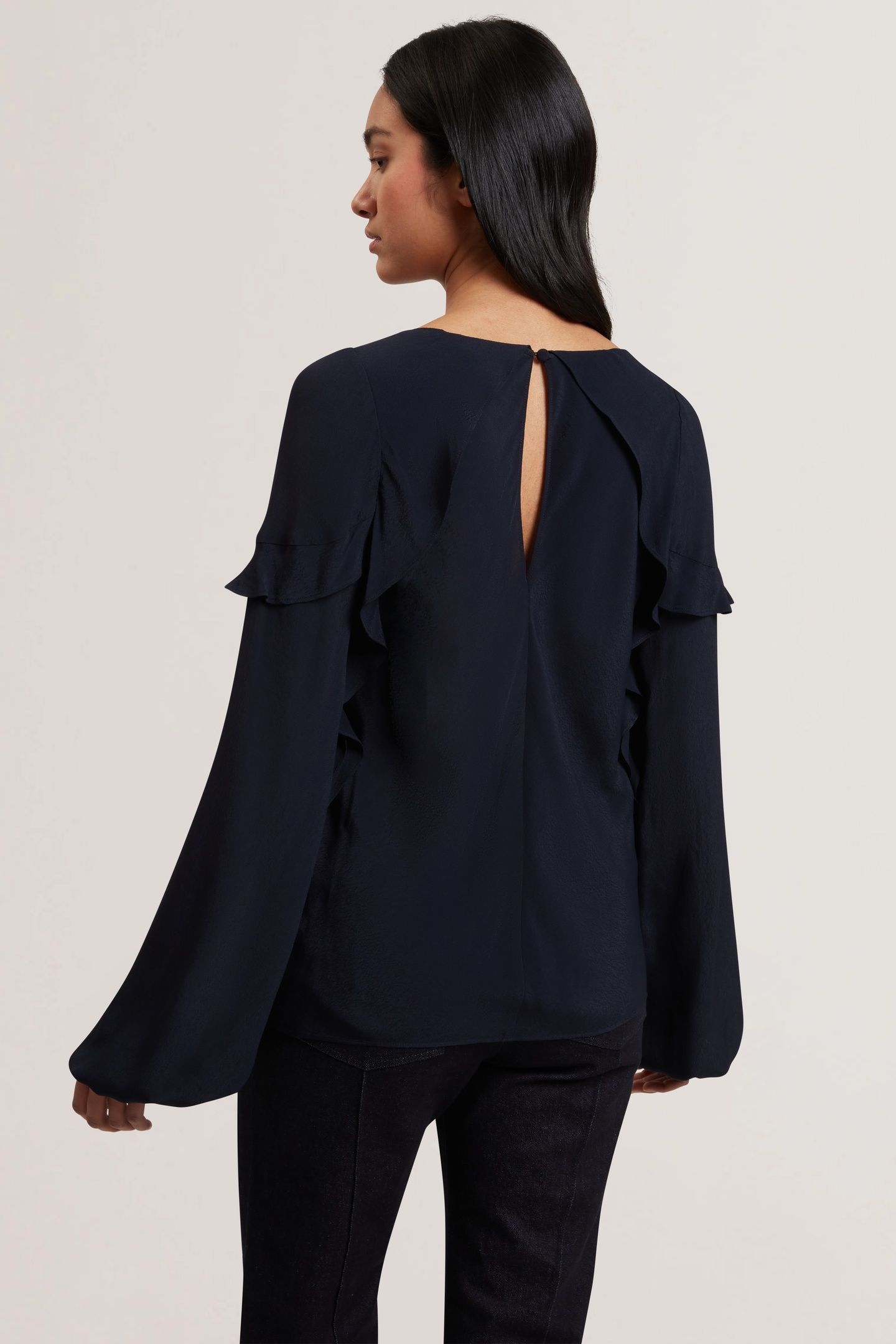 KAYFA FRILL DETAIL LONG SLEEVE BLOUSE NAVY 2