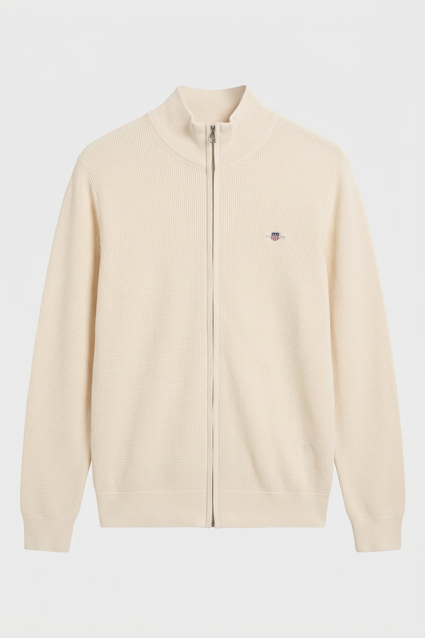 WAFFLE KNIT ZIP CARDIGAN CREAM 3