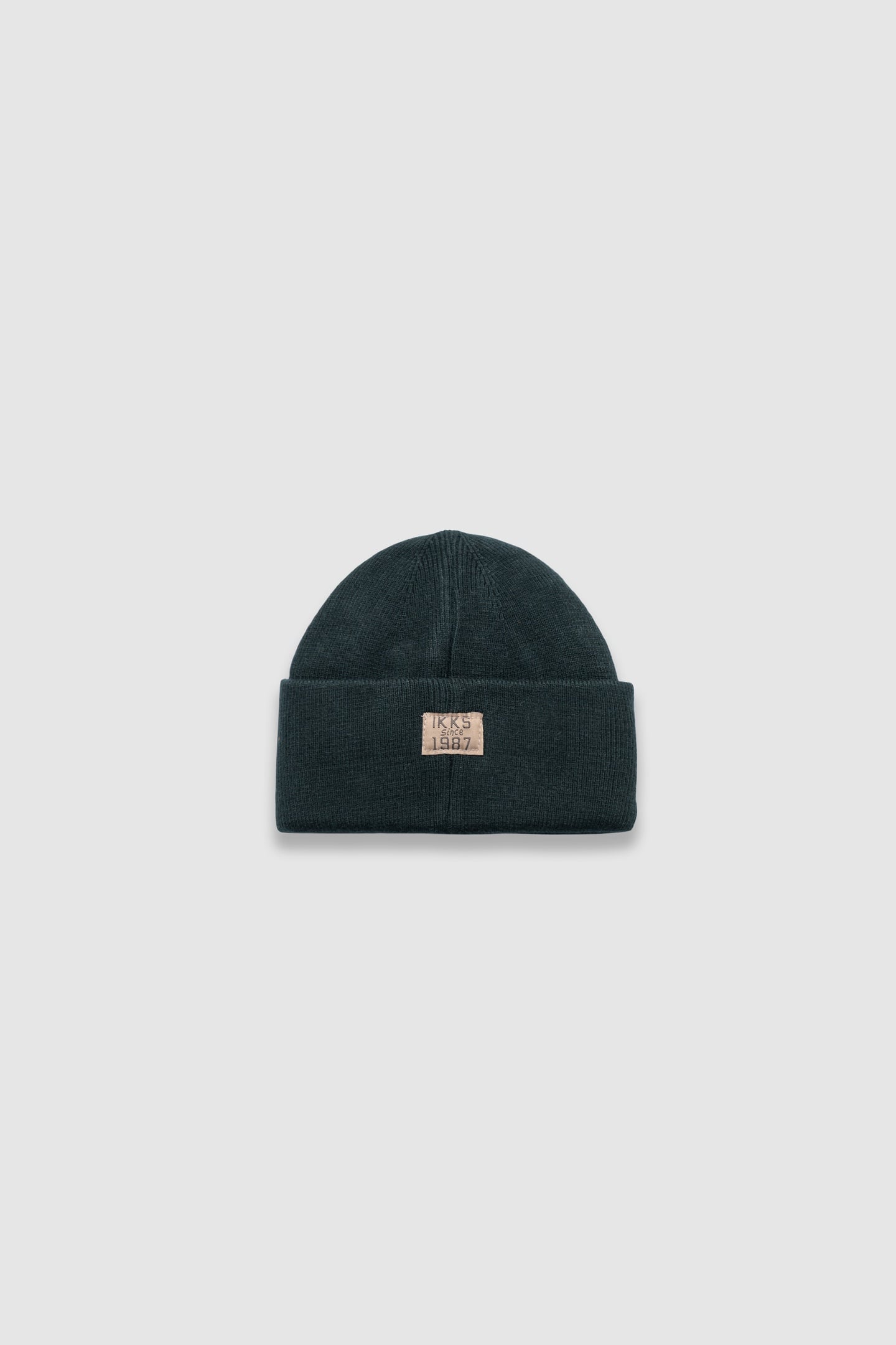 BOYS’ GREEN KNIT BEANIE WITH MASK CUT-OUT ON TURN UP 1