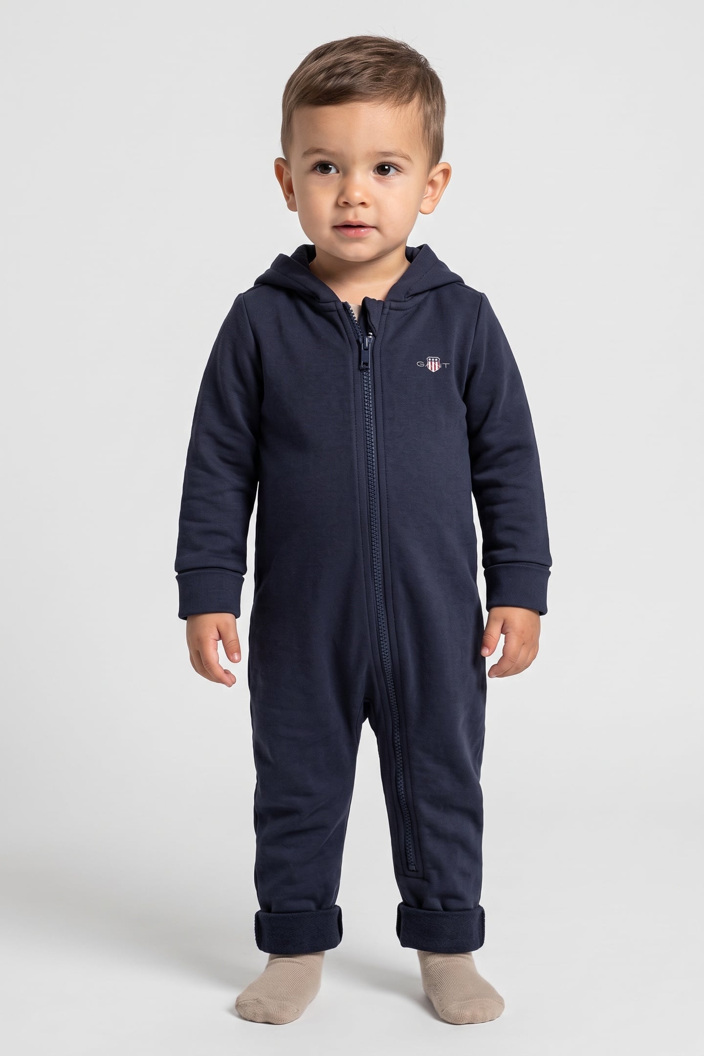 BABY UNISEX LS HOODED ROMPER EVENING BLUE 1