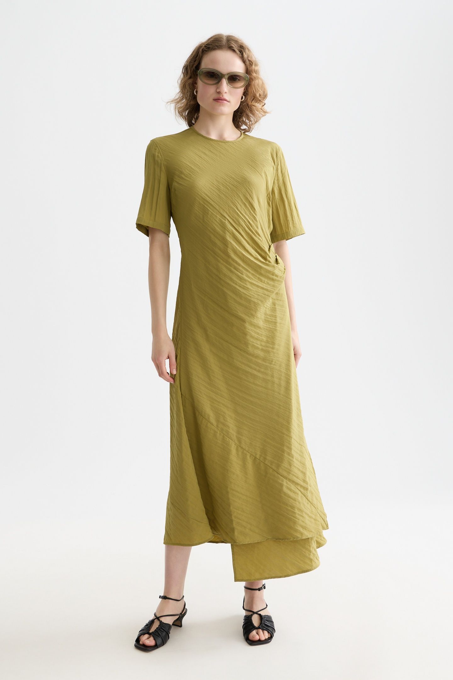 TIE WRAP MIDI DRESS GREEN MOSS 1