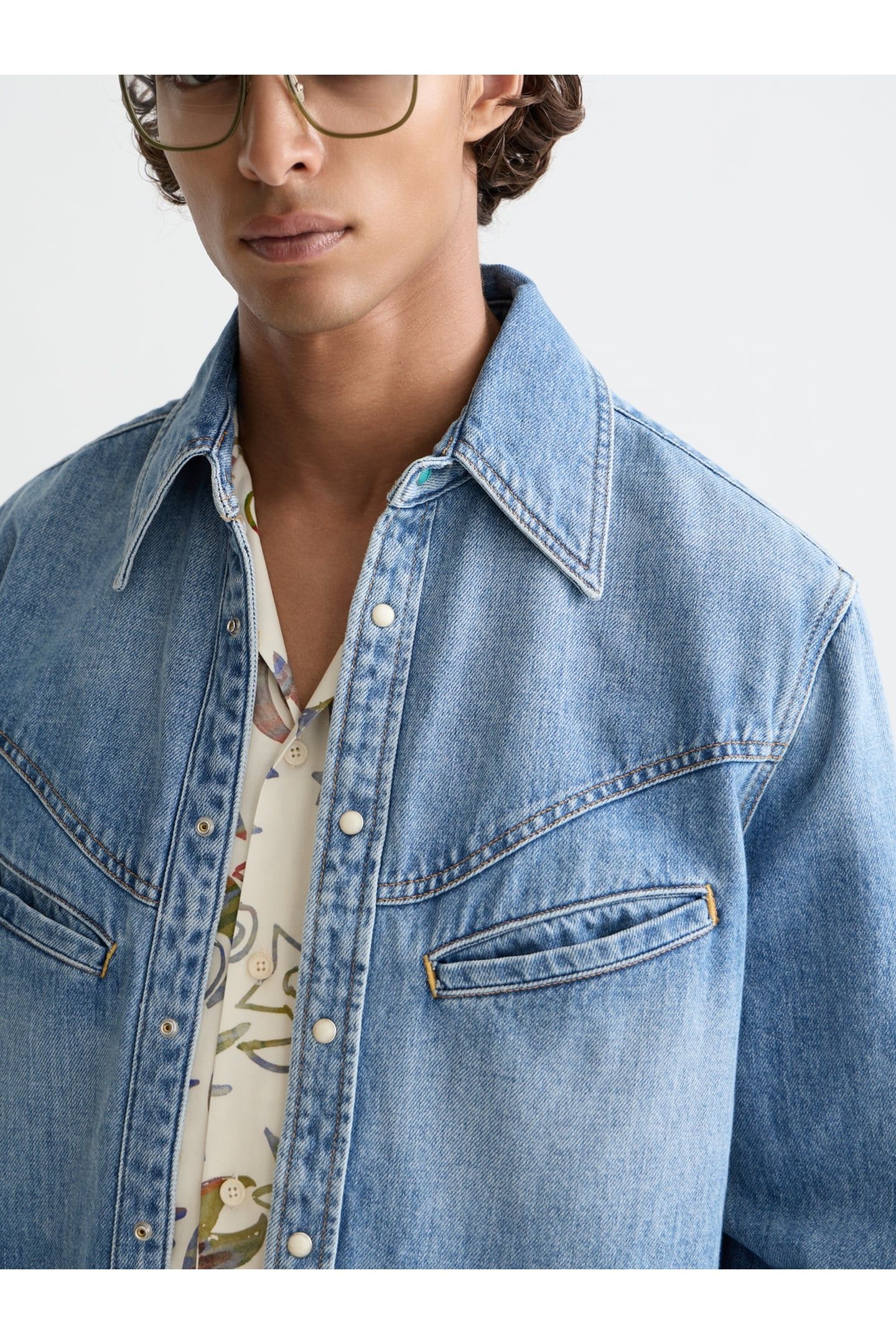 WASHED DENIM SHIRT WITH WESTERN DETAILS NAVY 6