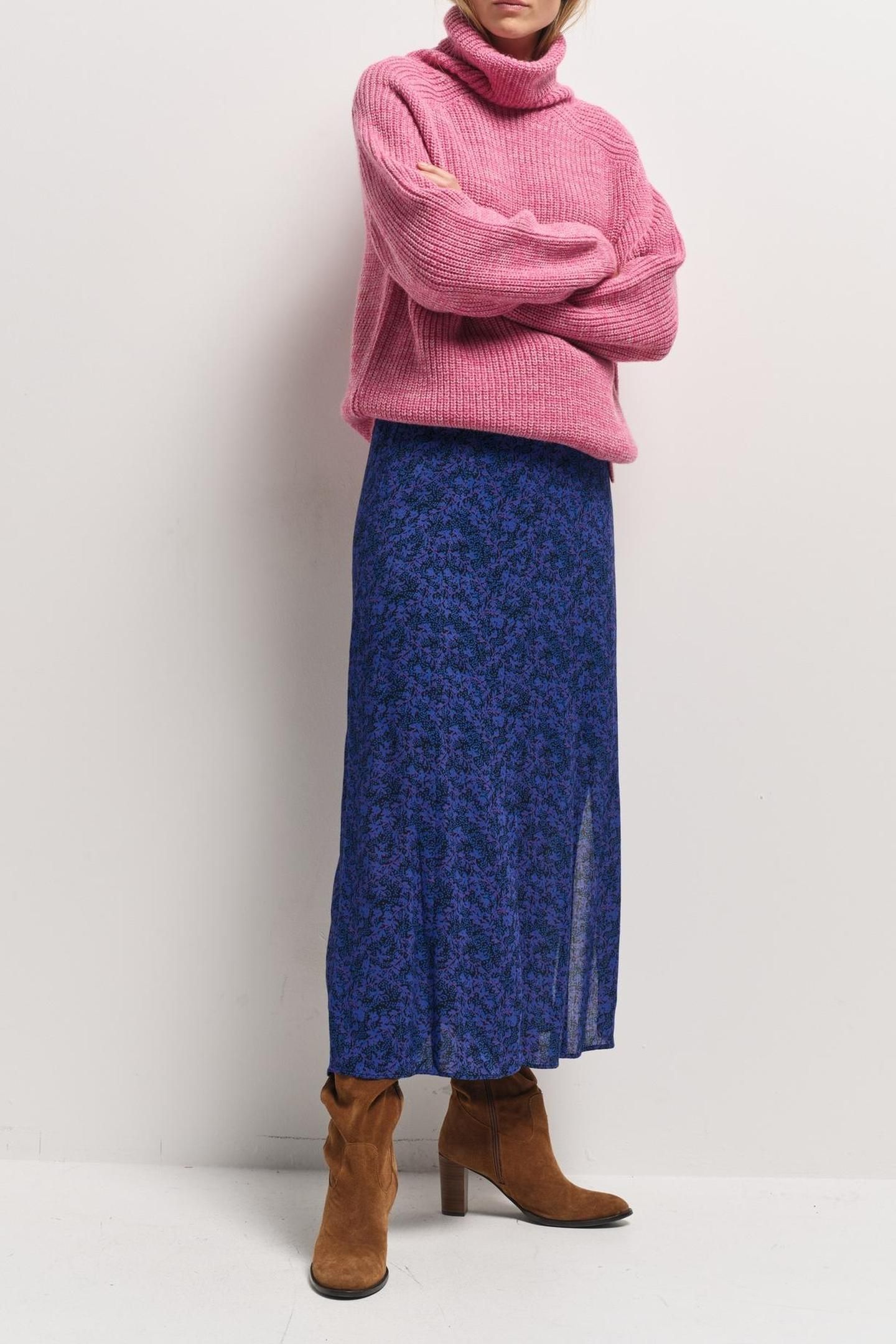 JULLY - NAVY POLKA DOT FLORAL PRINT MIDI SKIRT 1