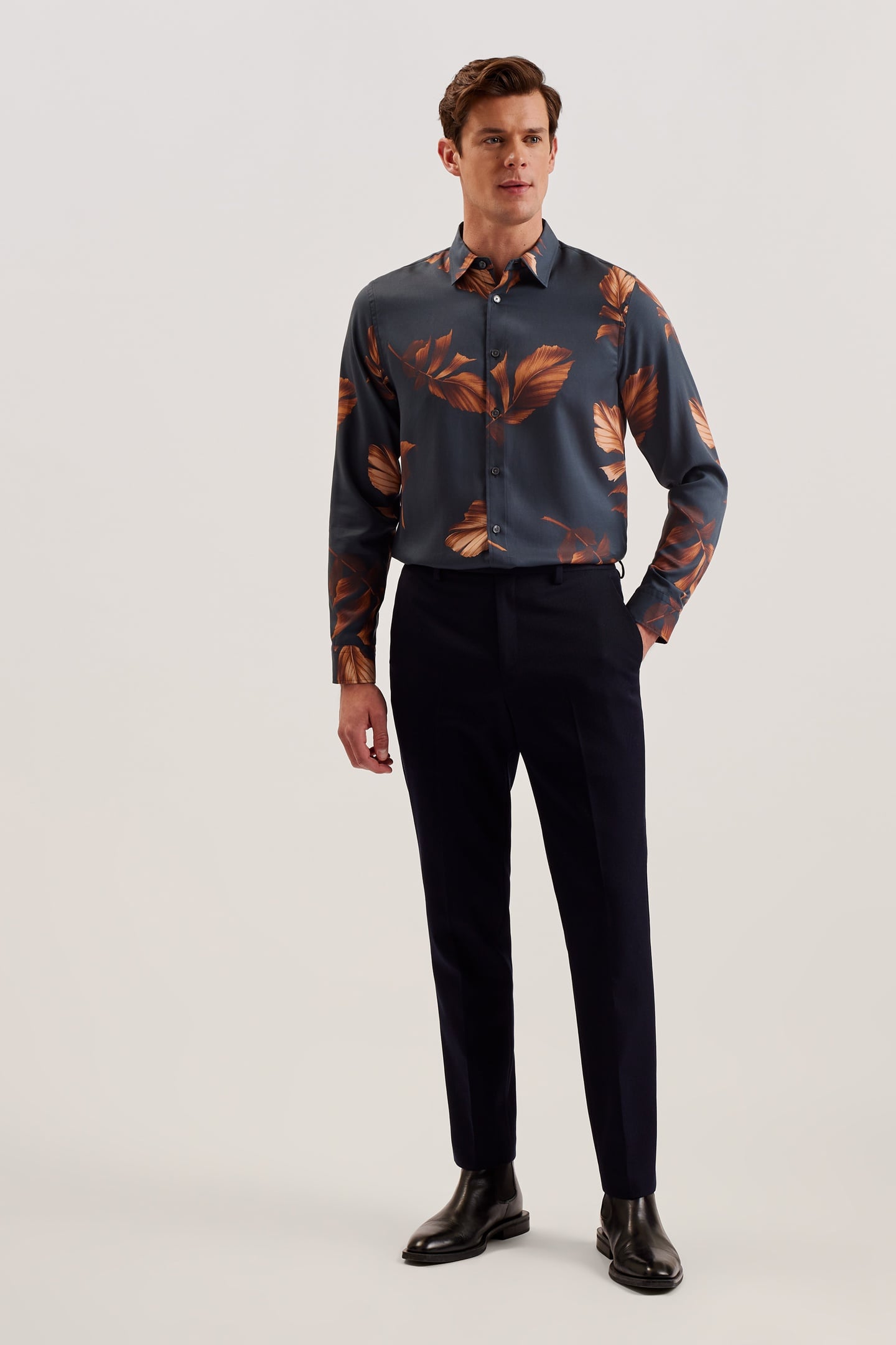 COLTONS LS REGULAR LEAF PRINTED SHIRT NAVY 4