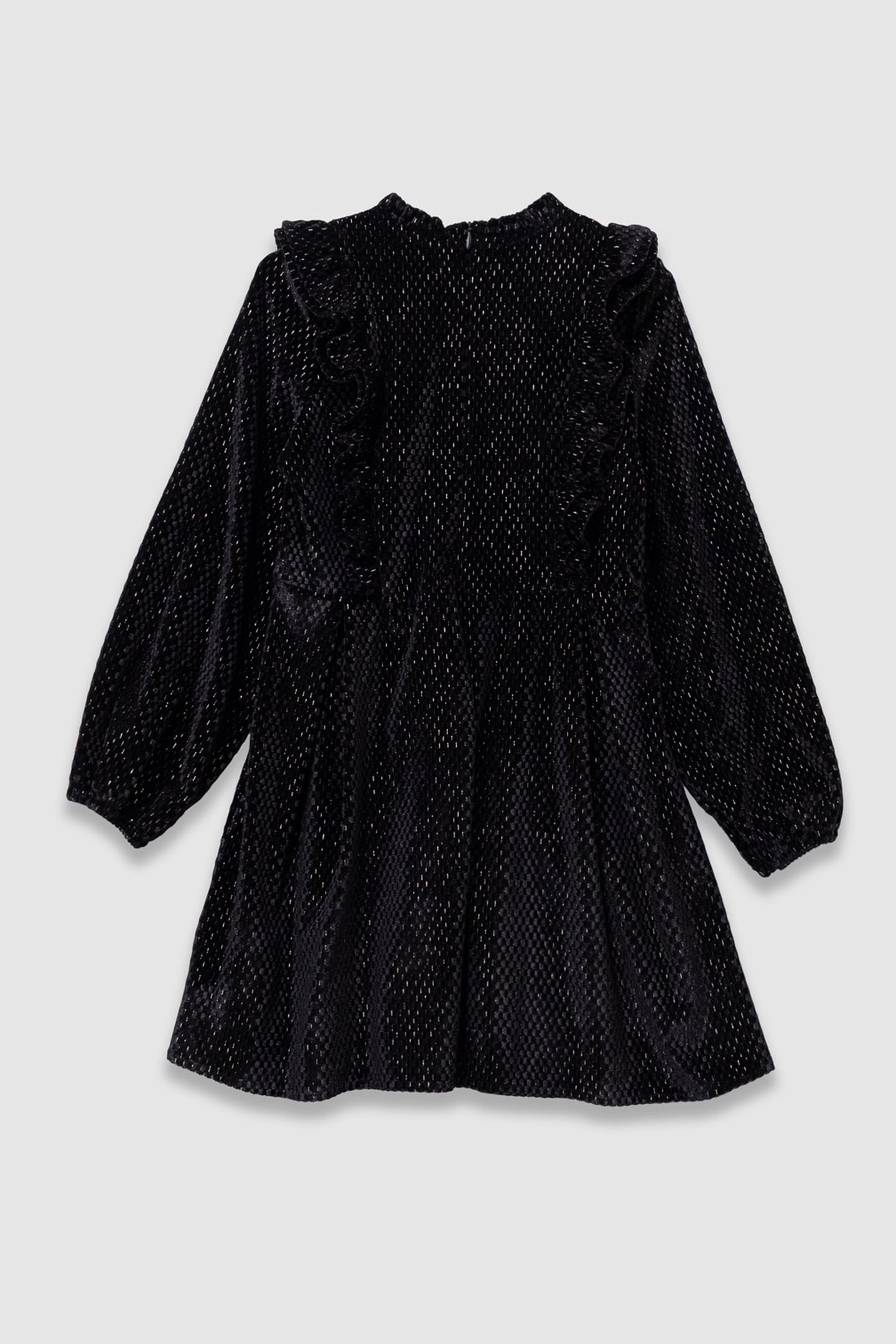 GIRL'S BLACK VELVET DRESS WITH RUFFLE DETAIL 2