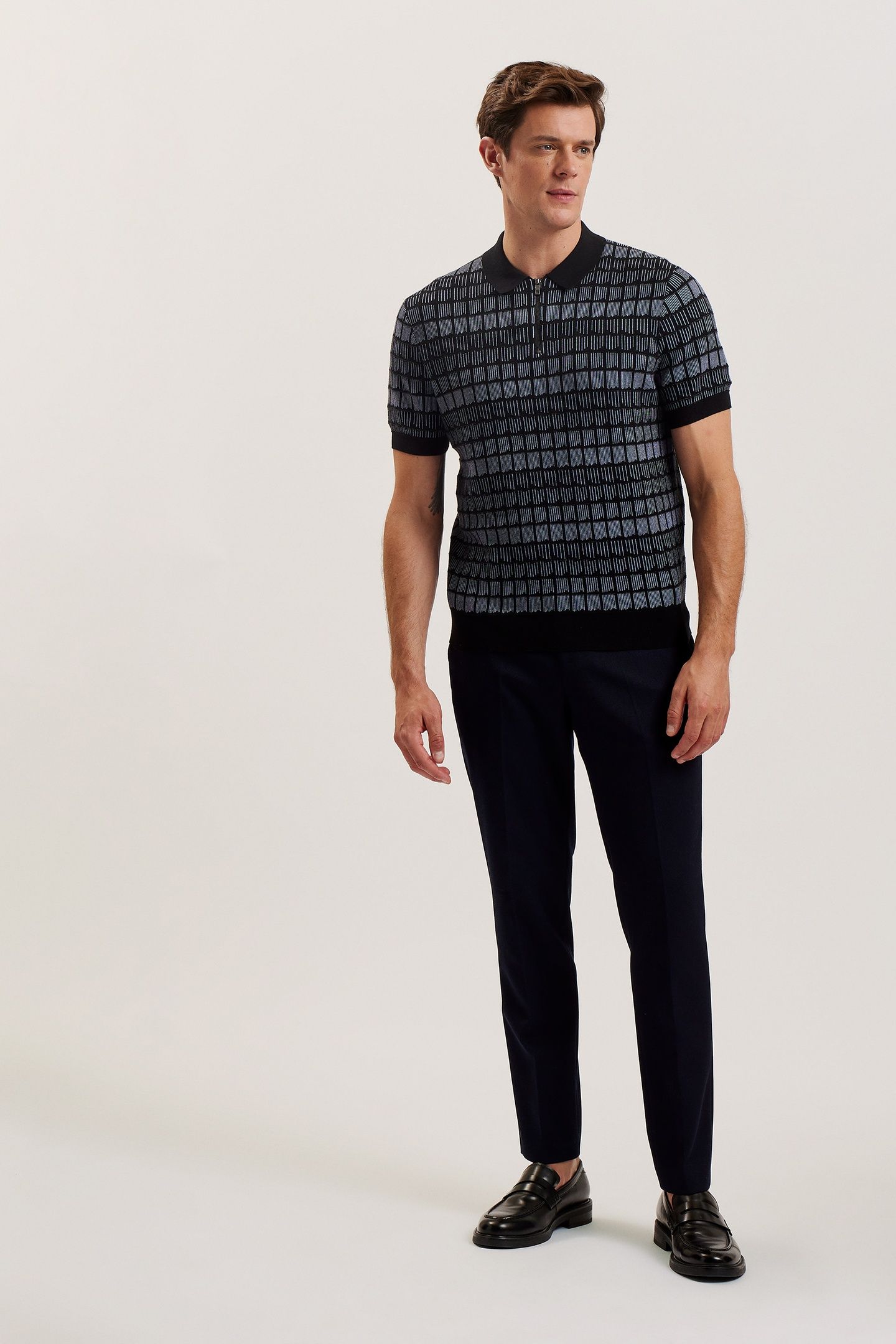 LEVERS SS REGULAR JACQUARD ZIP POLO BLACK 4