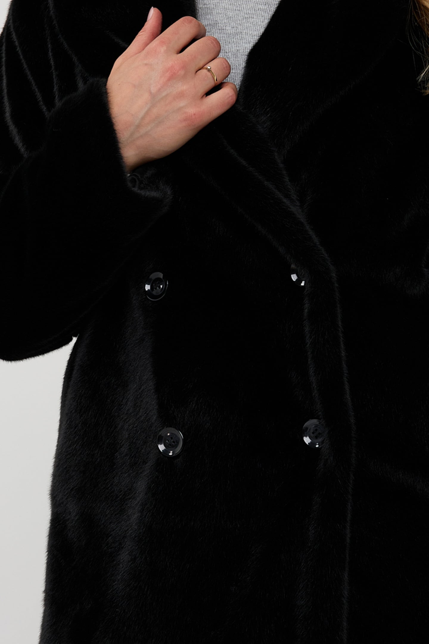 COAT SHAWL COLLAR FAKE FUR BLACK 7