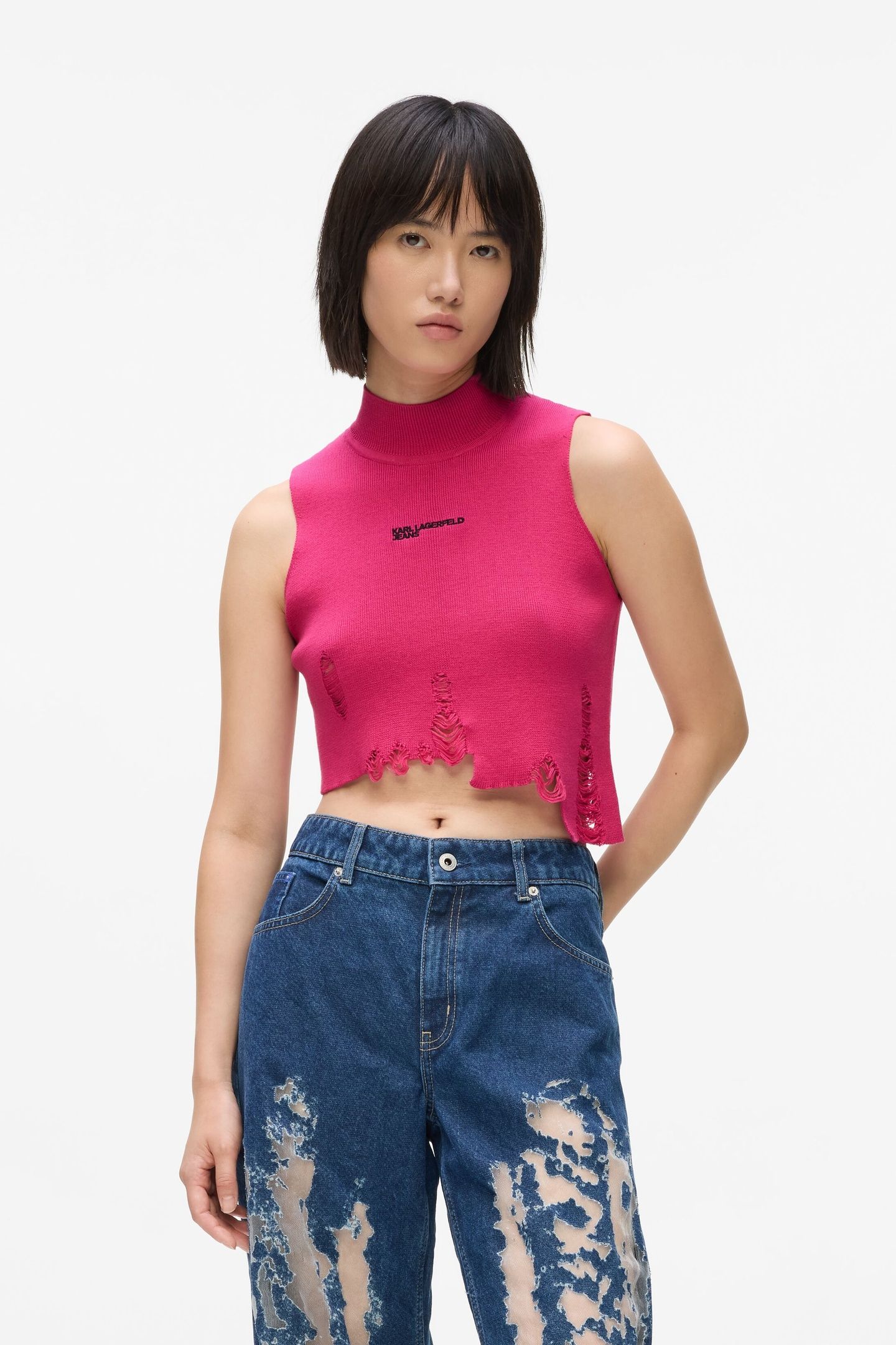 KLJ DISTRUCTED KNITTED TOP VERY BERRY 1