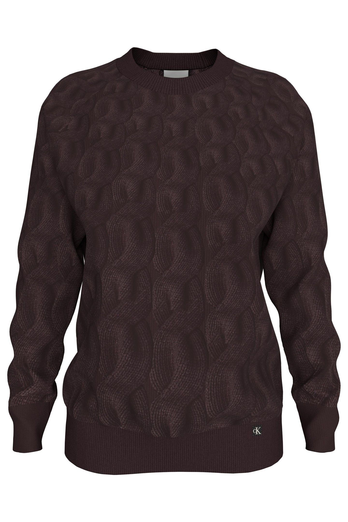 CABLE CREWNECK PULLOVER MOCHA BROWN 2