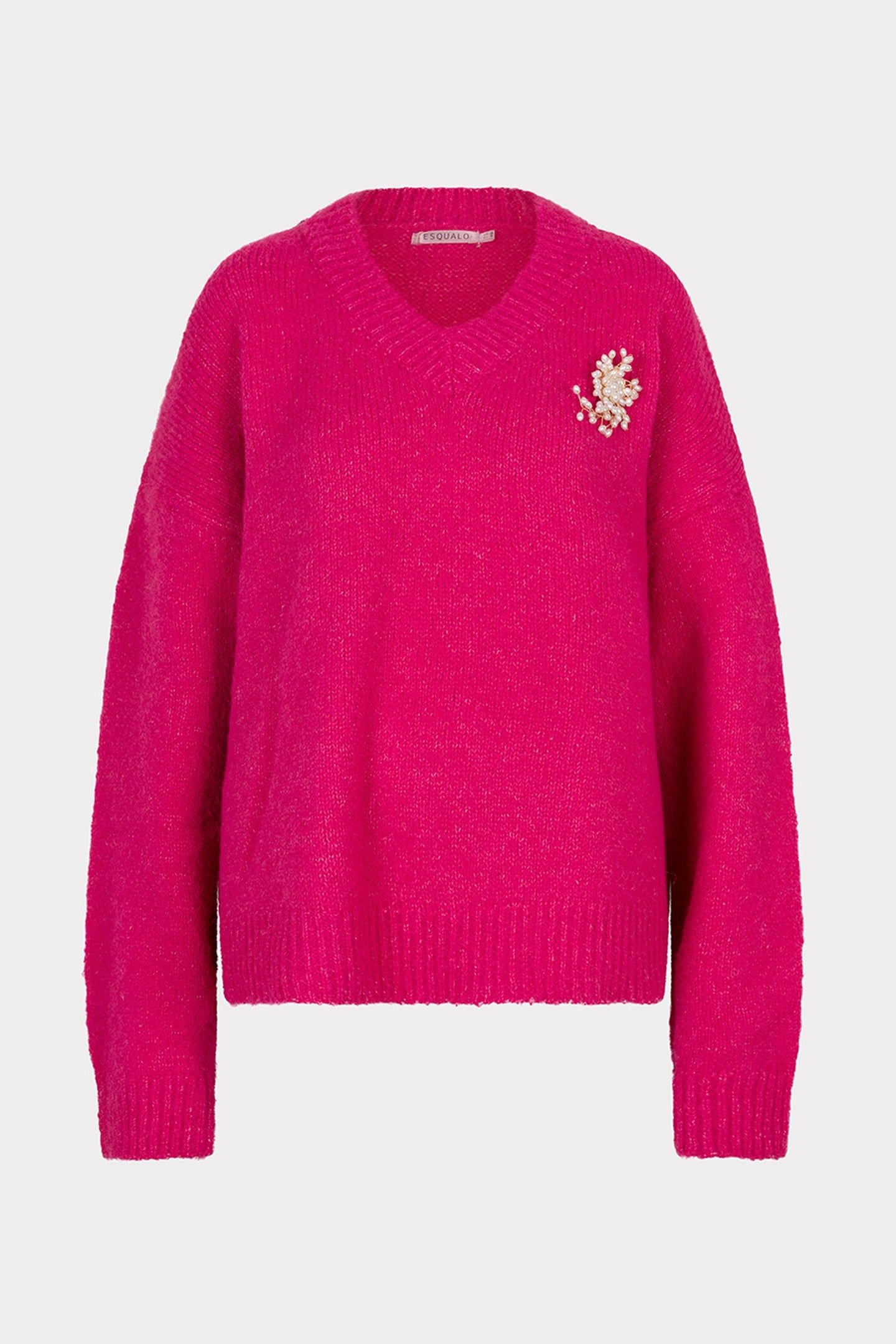 SWEATER V-NECK BROOCH FRAMBOISE 6