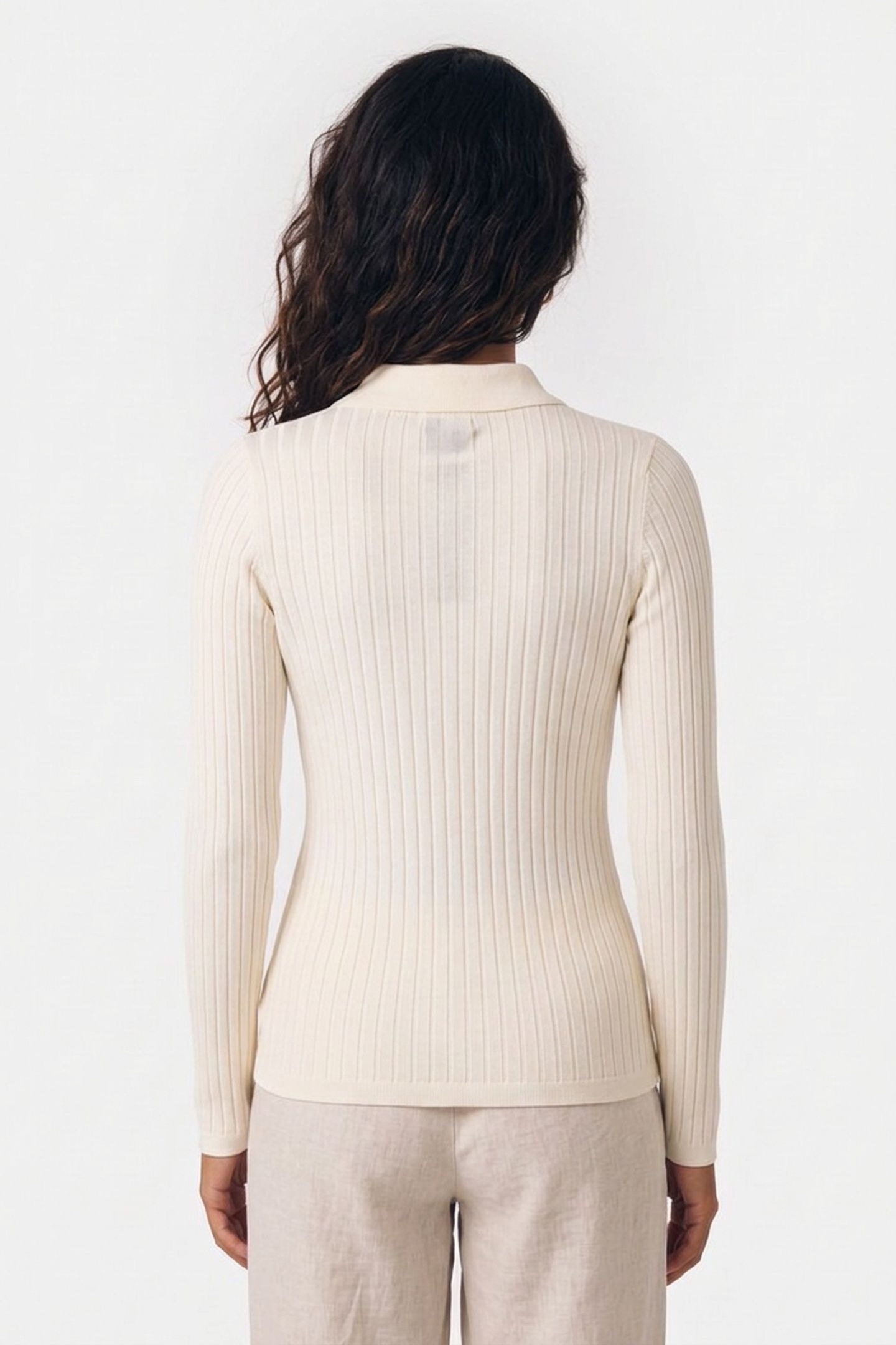 SWEATER SMALL-RIB POLO COLLAR ECRU 2